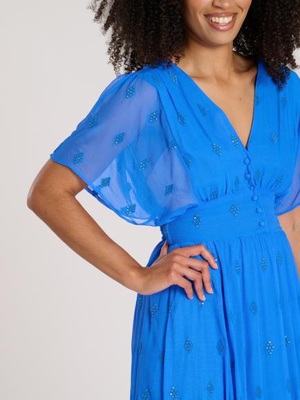 South Beach Sequin Detail Button Midi Dress - view 2, Blue