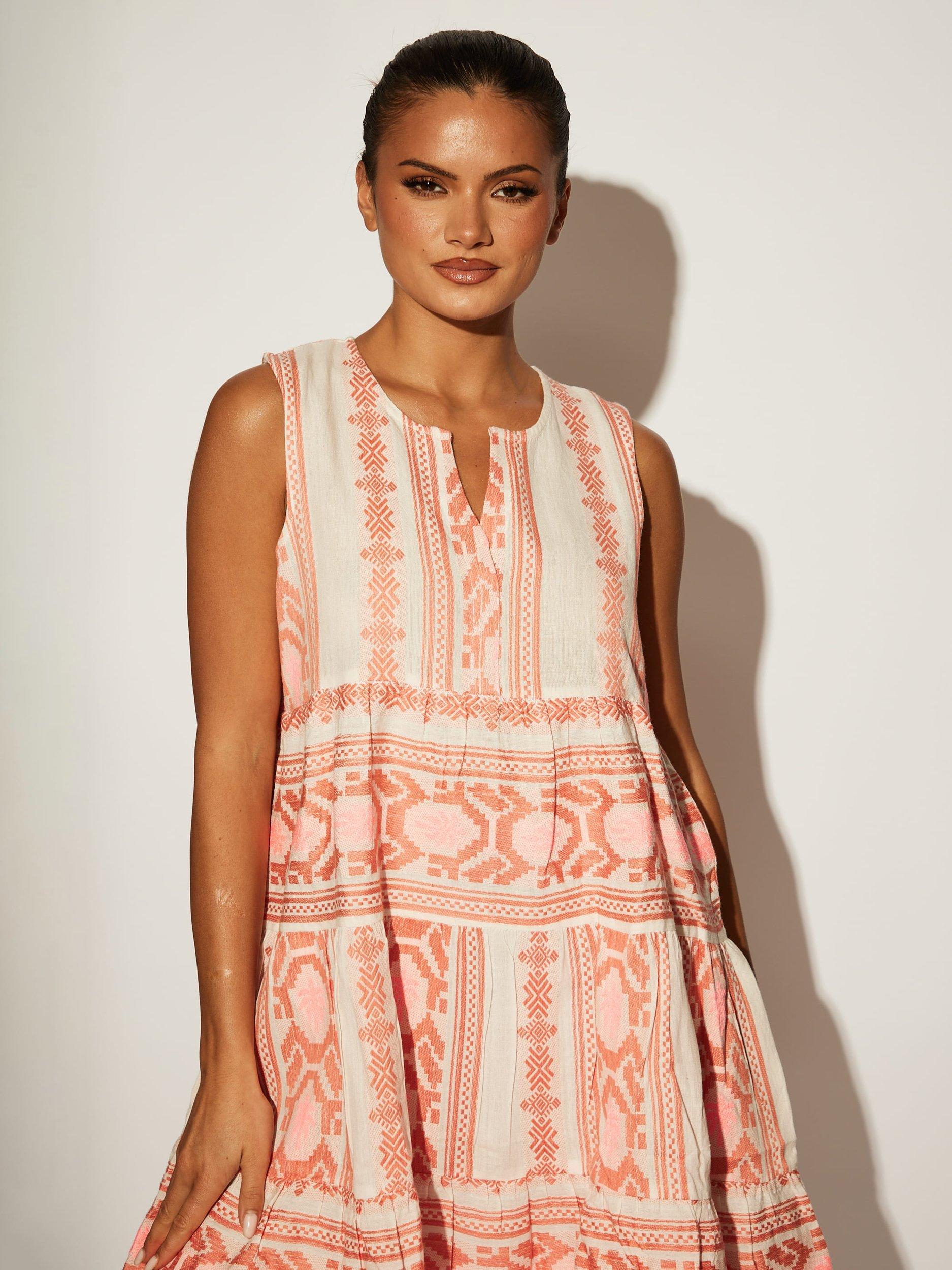 Product image 2 of 5, which shows South Beach Jacquard Sleeveless Tiered Mini Dress, Pink, 8