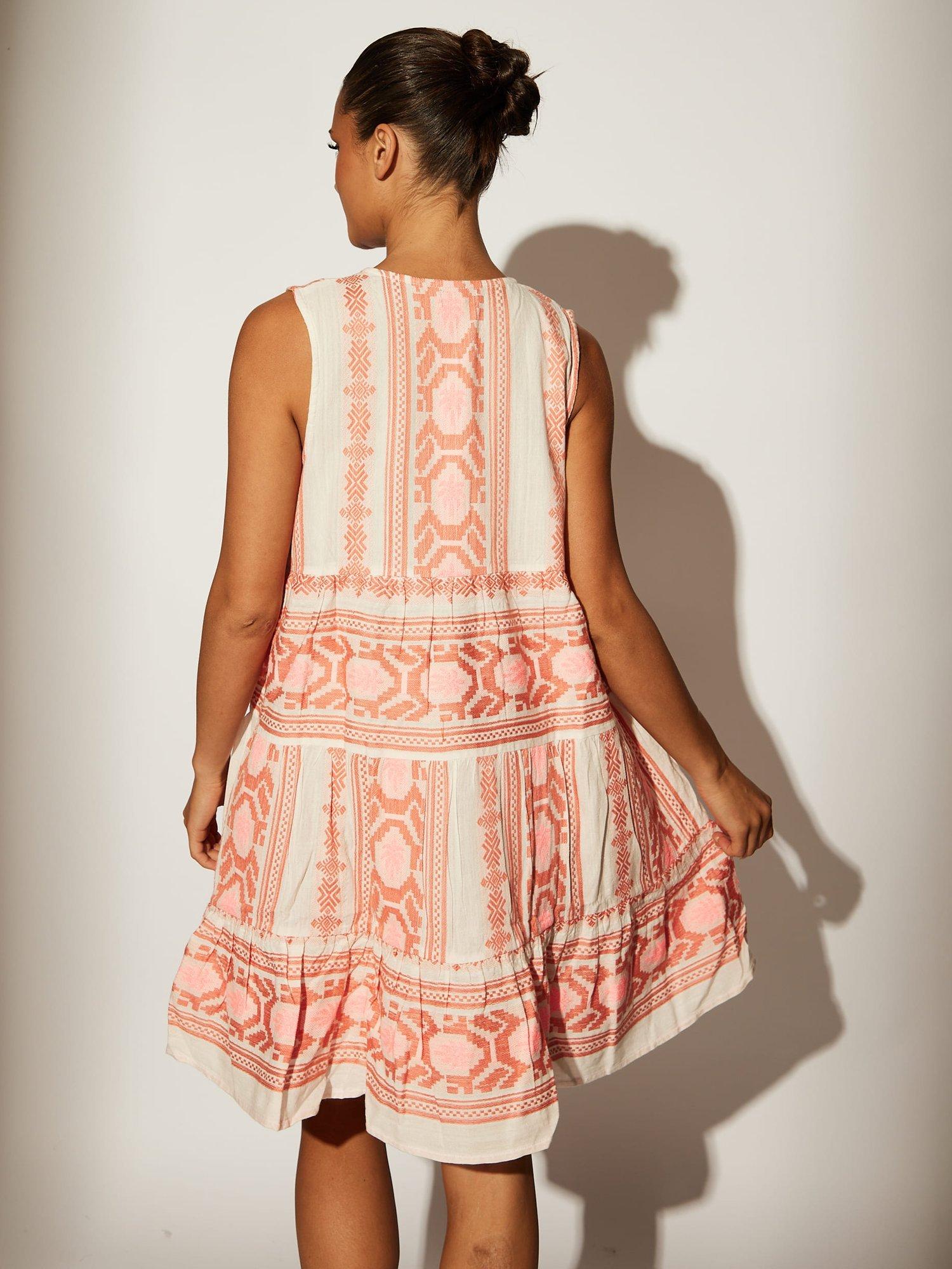 Product image 5 of 5, which shows South Beach Jacquard Sleeveless Tiered Mini Dress, Pink, 8