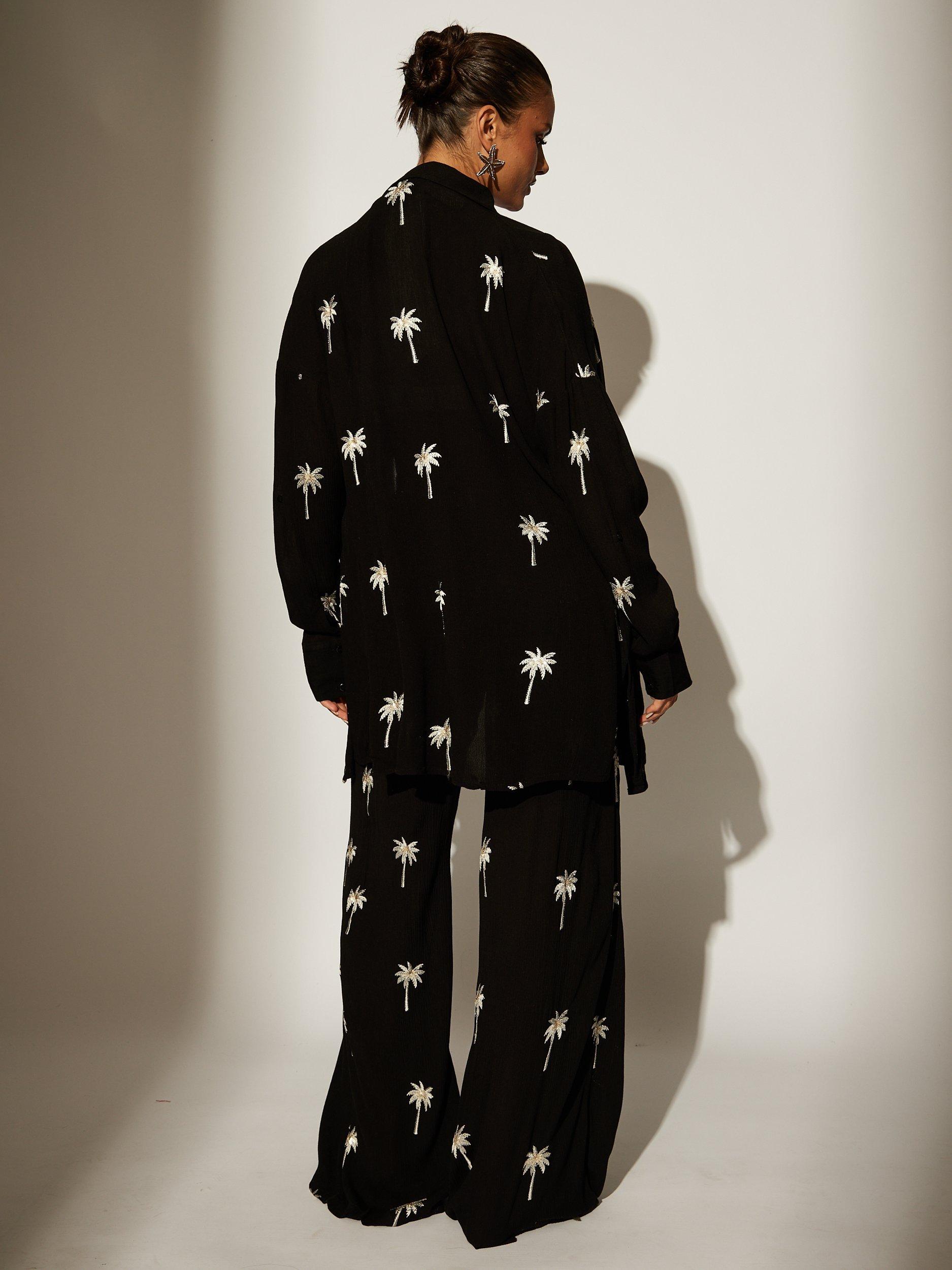 Product image 4 of 5, which shows South Beach Long Sleeve Shirt with Embroidered Sequin Palm Tree Details, Black/Multi, 8