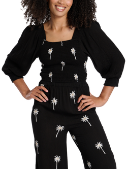South Beach Embroidered Palm Tree Top, Black, Black