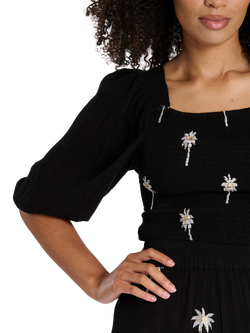 South Beach Embroidered Palm Tree Top, Black - view 2, Black