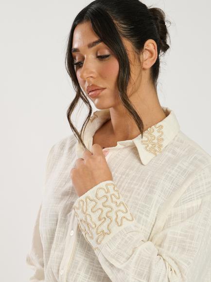 South Beach Contrast Piping Shirt, Beige/Ecru - view 2, Beige/Ecru