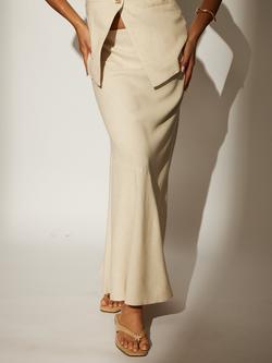 South Beach Linen Blend Midi Skirt, Beige - view 2, Beige