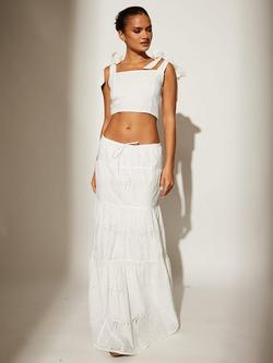 South Beach Broderie Midi Skirt, White
