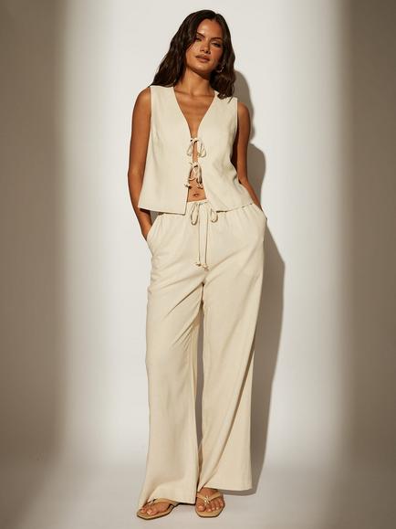 South Beach Linen Blend Tailored Trousers, Natural Beige, Natural Beige