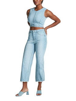 Commando High Rise Cropped Wide Leg Jeans, Mid Blue, Mid Blue