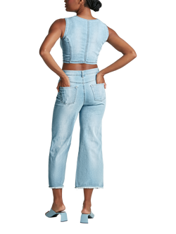 Commando High Rise Cropped Wide Leg Jeans, Mid Blue - view 2, Mid Blue