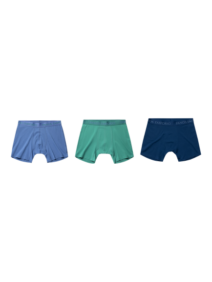 Panos Emporio Bamboo Organic Cotton Mix Boxer Shorts, Pack of 3, High Tide/ Peacock, High Tide/ Peacock