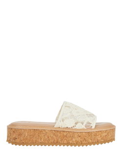 Dune London Luffit Lace Flatform Sandals, Cream, Cream