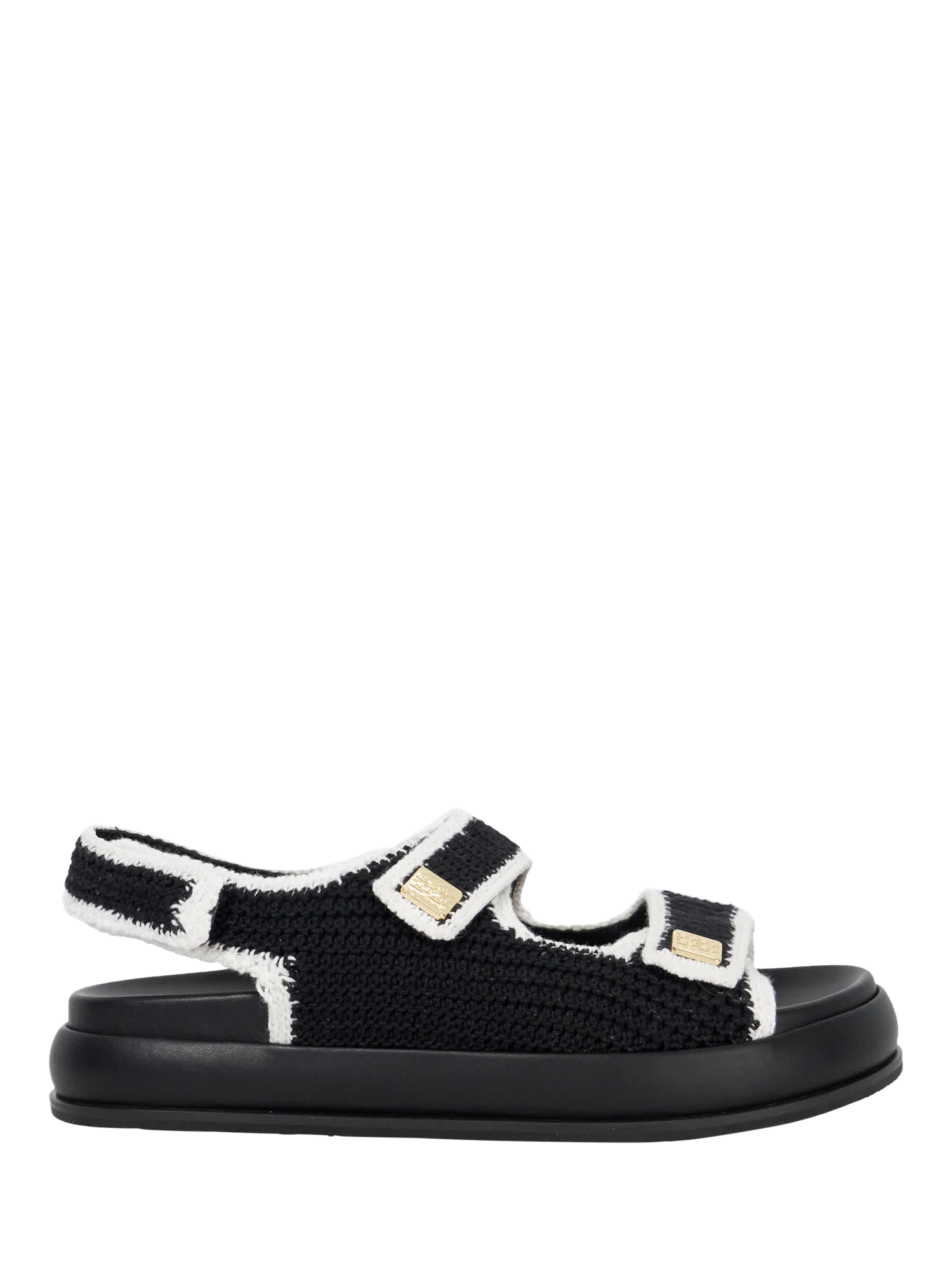 Product image 1 of 5, which shows Dune London Luffle Contrast Double Buckle Flatform Sandals, Black, EU36