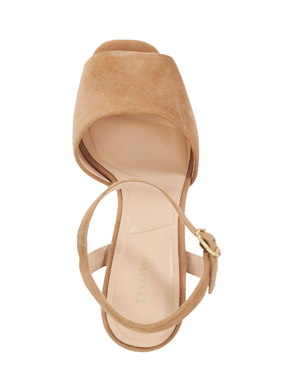 Product image 3 of 6, which shows Dune London Mayci Suede Heeled Platform Sandals, Camel, EU36