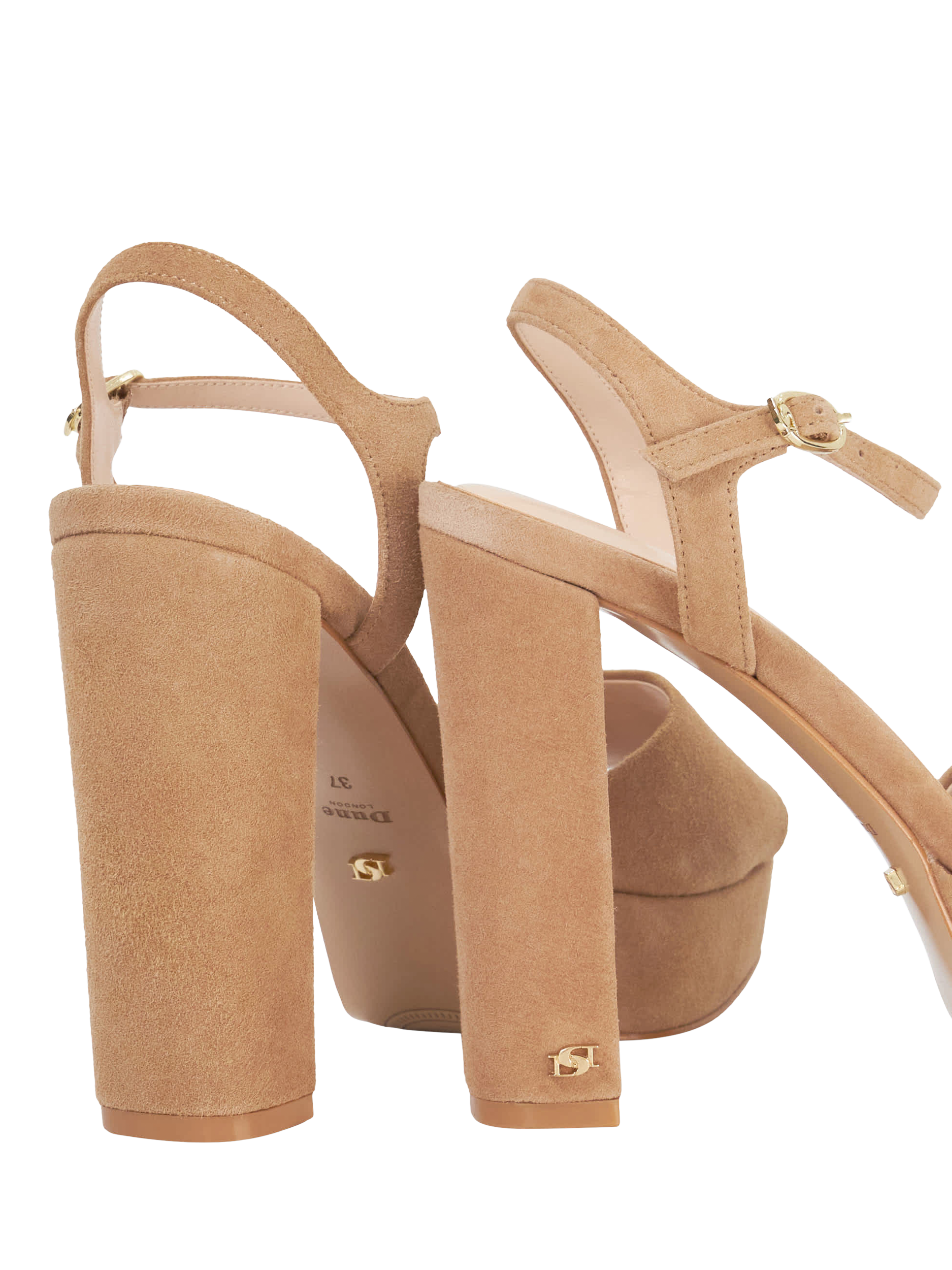 Product image 6 of 6, which shows Dune London Mayci Suede Heeled Platform Sandals, Camel, EU36