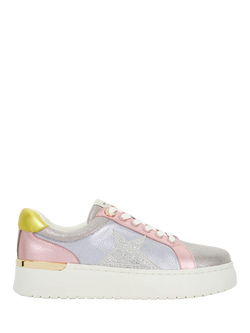Dune London Emeelia Star Leather Embellished Lace Up Trainers, Multi, Multi