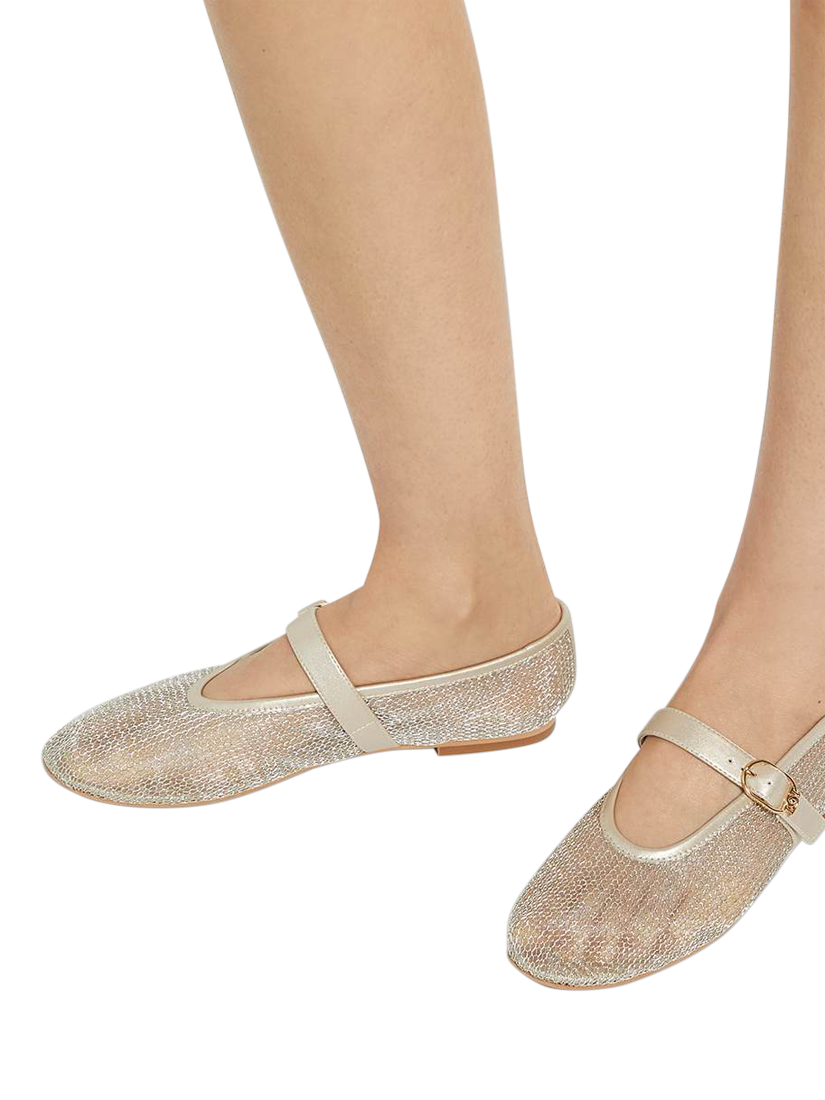 Product image 2 of 6, which shows Dune London Headline Woven Fabric Ballet Flats, Gold, EU36