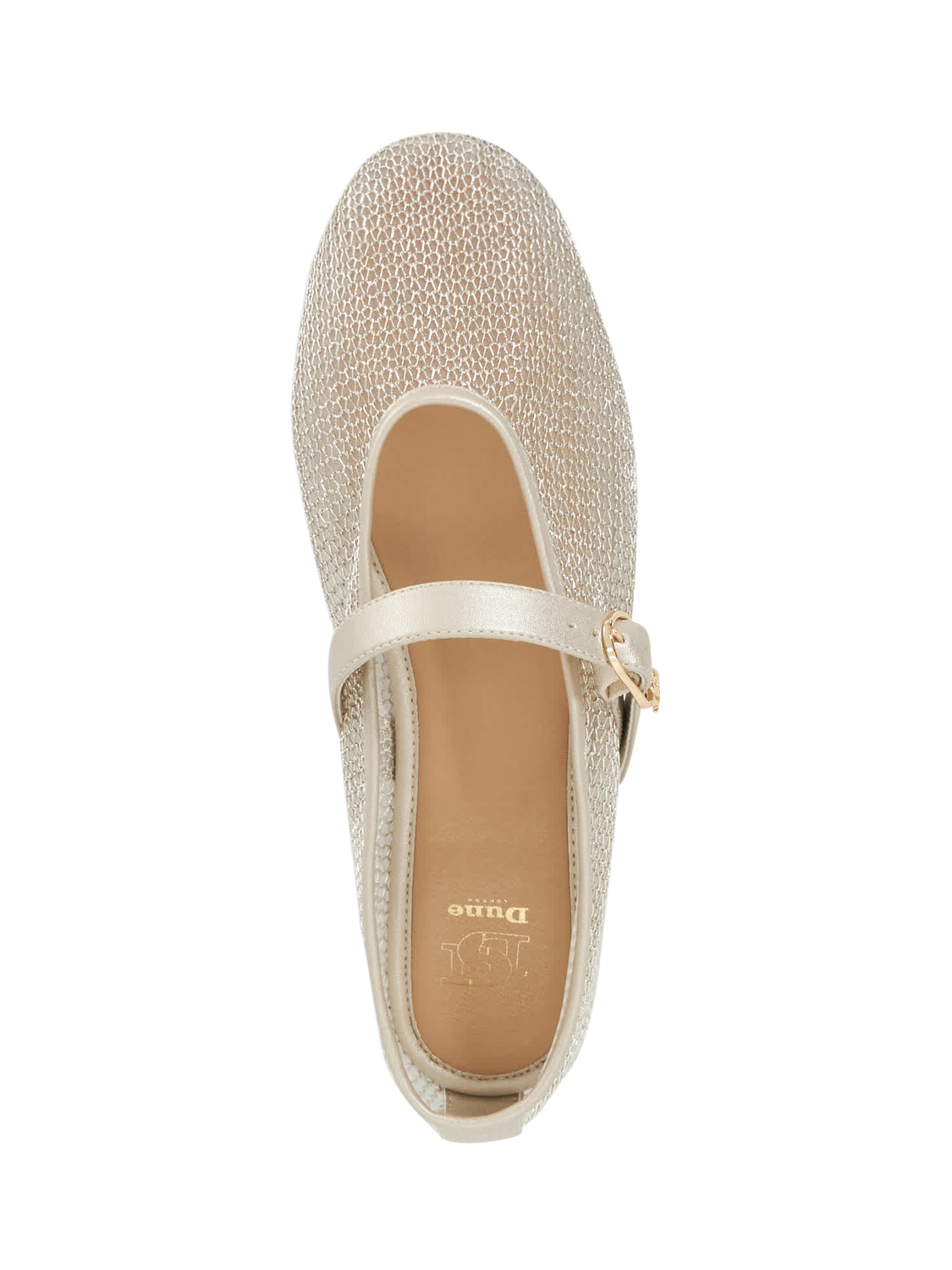 Product image 3 of 6, which shows Dune London Headline Woven Fabric Ballet Flats, Gold, EU36