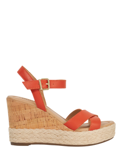 Dune London Kindest Leather Cross Strap Wedge Sandals, Orange