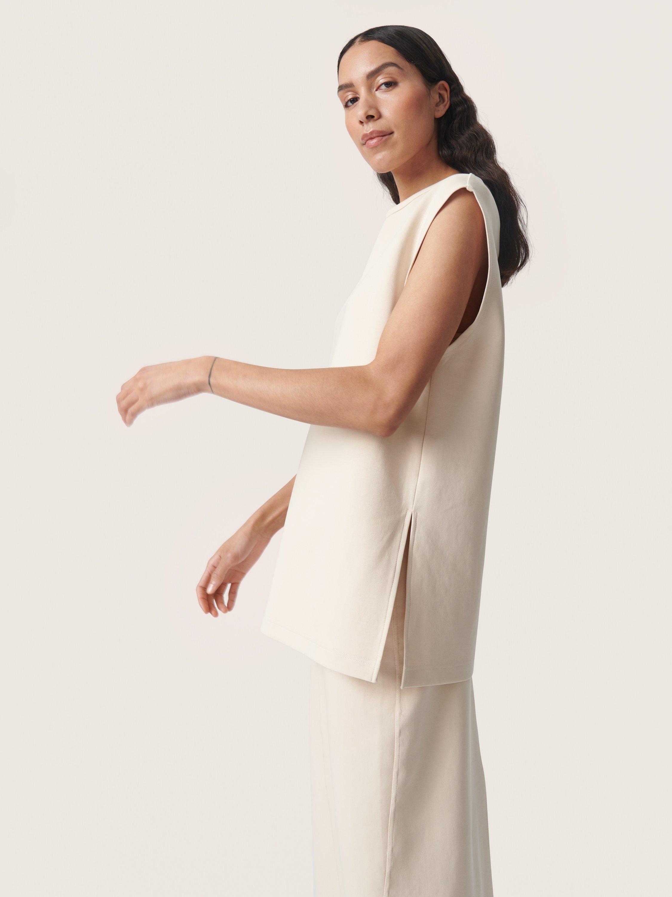Product image 1 of 6, which shows Soaked In Luxury Anastasia Longline Sleeveless Top, Sandshell, XS