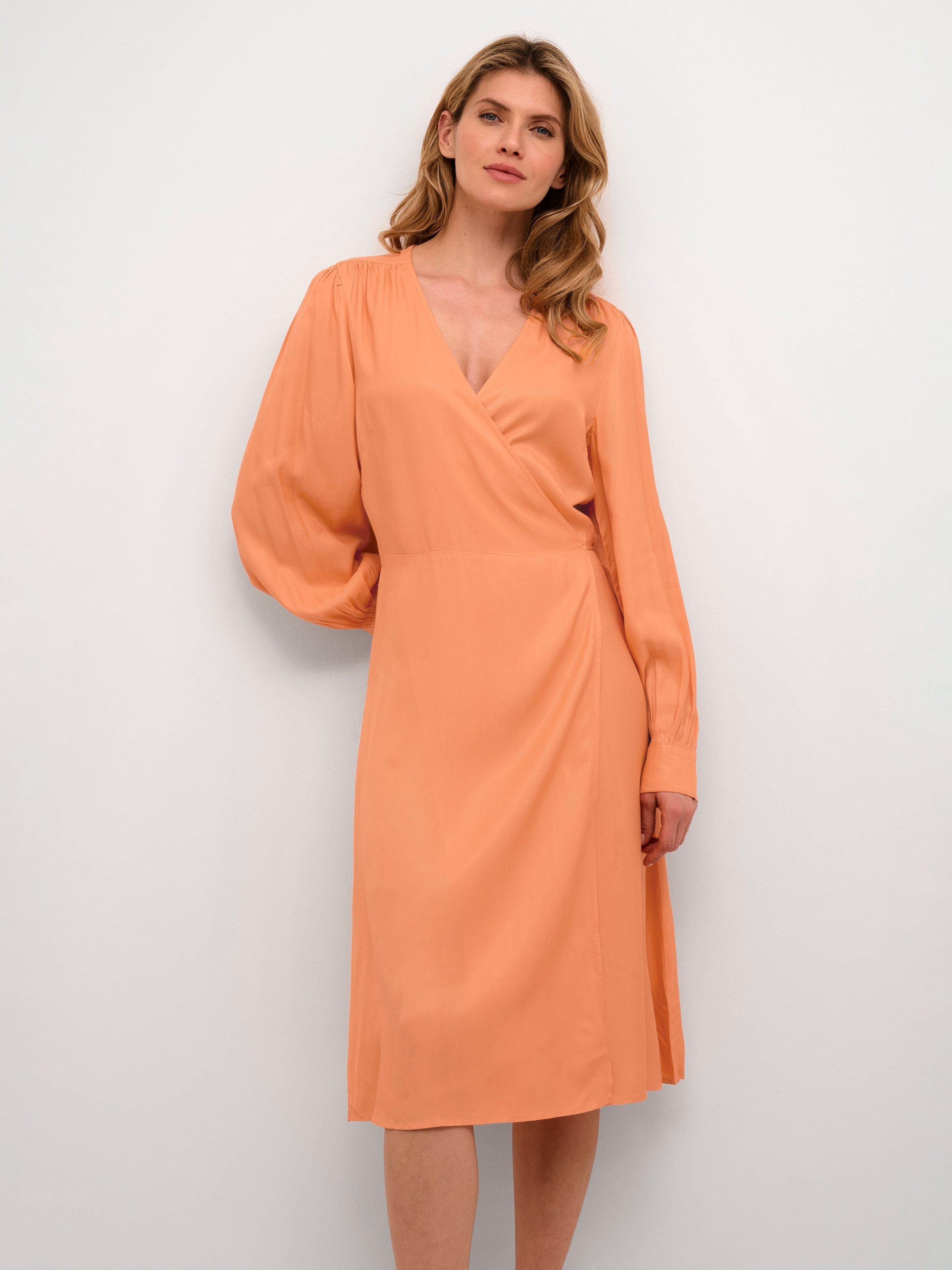 Product image 1 of 6, which shows Soaked In Luxury Cattie Wrap Dress, Mid Orange, XS