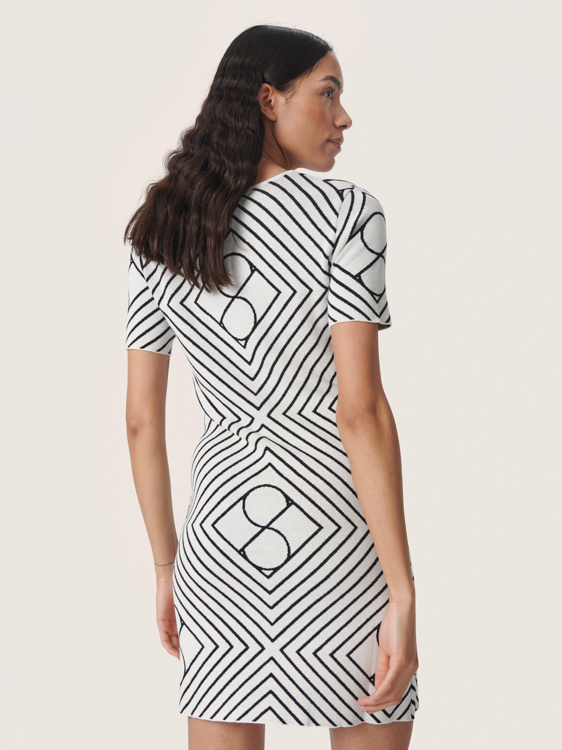 Product image 2 of 6, which shows Soaked In Luxury Clare Monogram Mini Dress, White/Black, S
