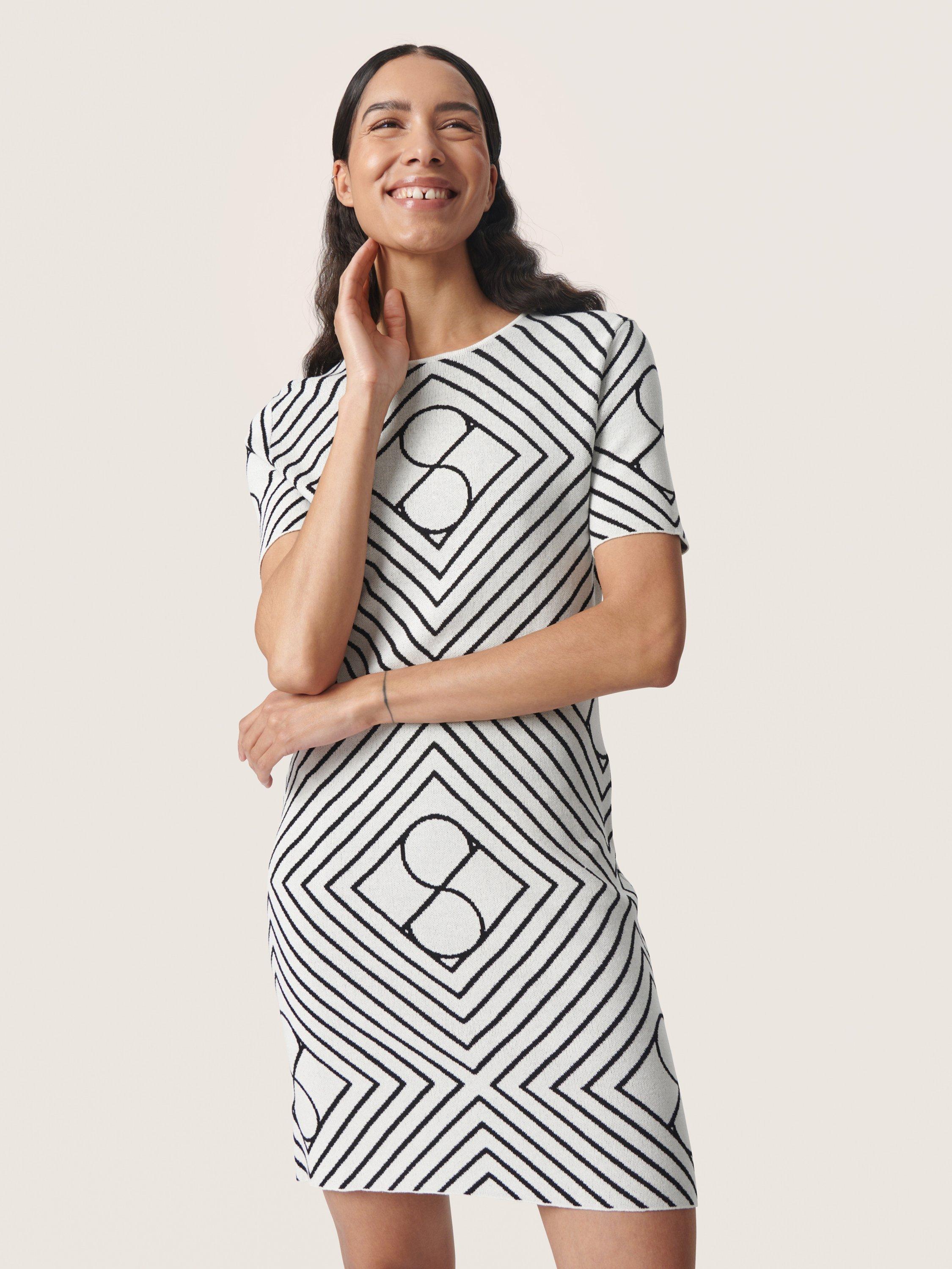 Product image 3 of 6, which shows Soaked In Luxury Clare Monogram Mini Dress, White/Black, S