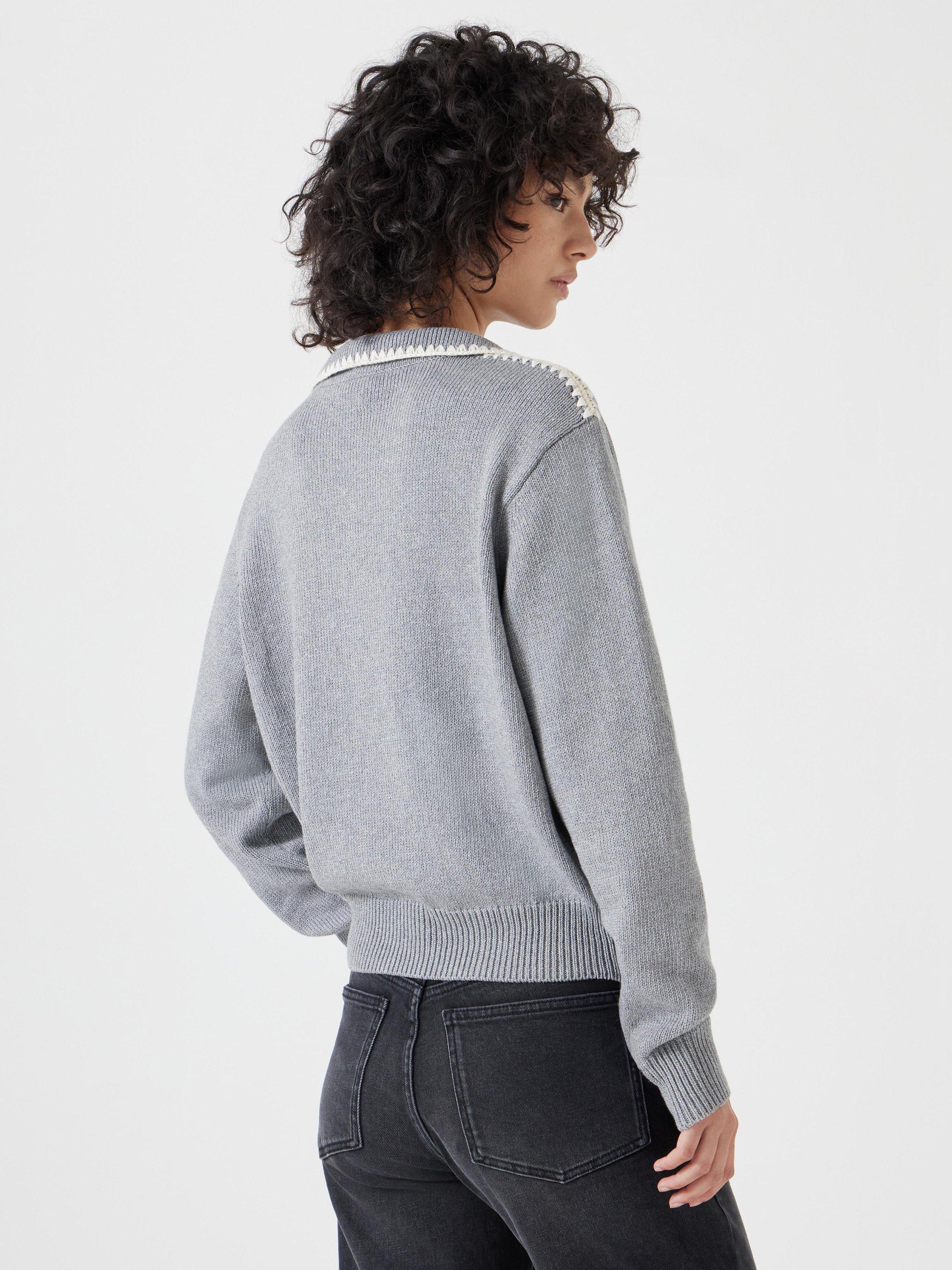 Product image 3 of 5, which shows HUSH Whipstitch Collar Jumper, Mid Grey Marl, L
