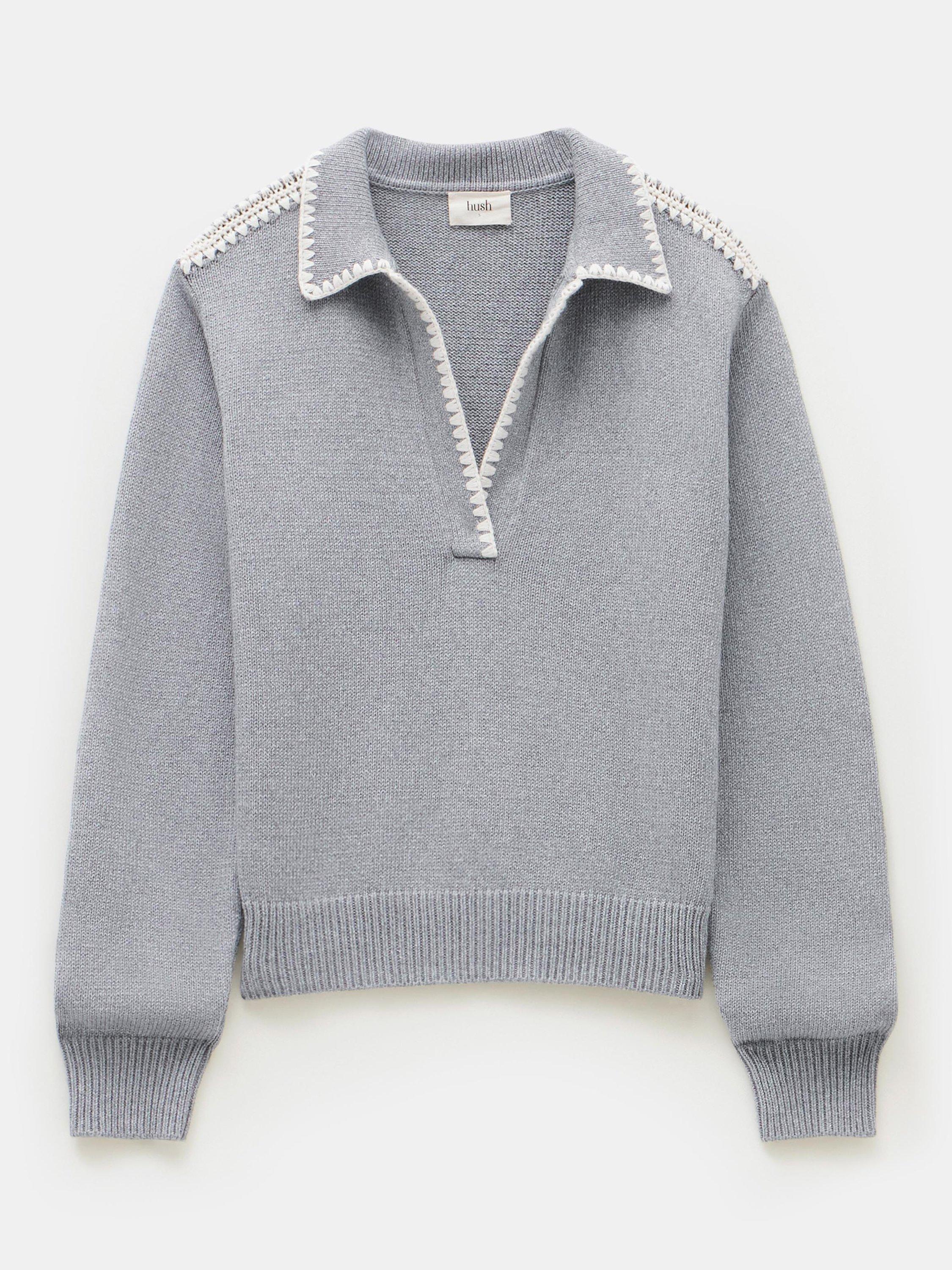 Product image 4 of 5, which shows HUSH Whipstitch Collar Jumper, Mid Grey Marl, L