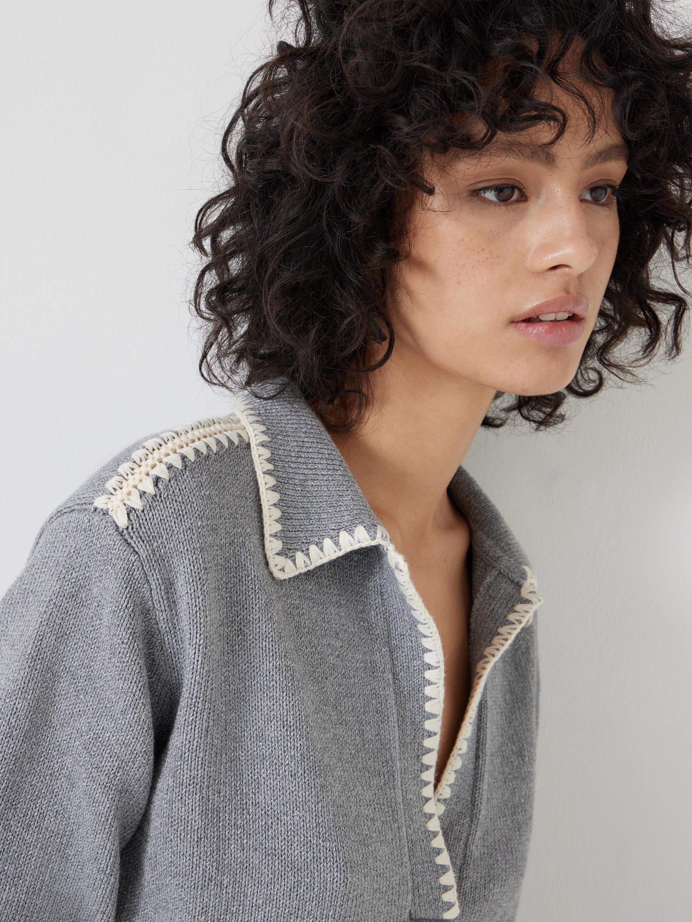 Product image 5 of 5, which shows HUSH Whipstitch Collar Jumper, Mid Grey Marl, L