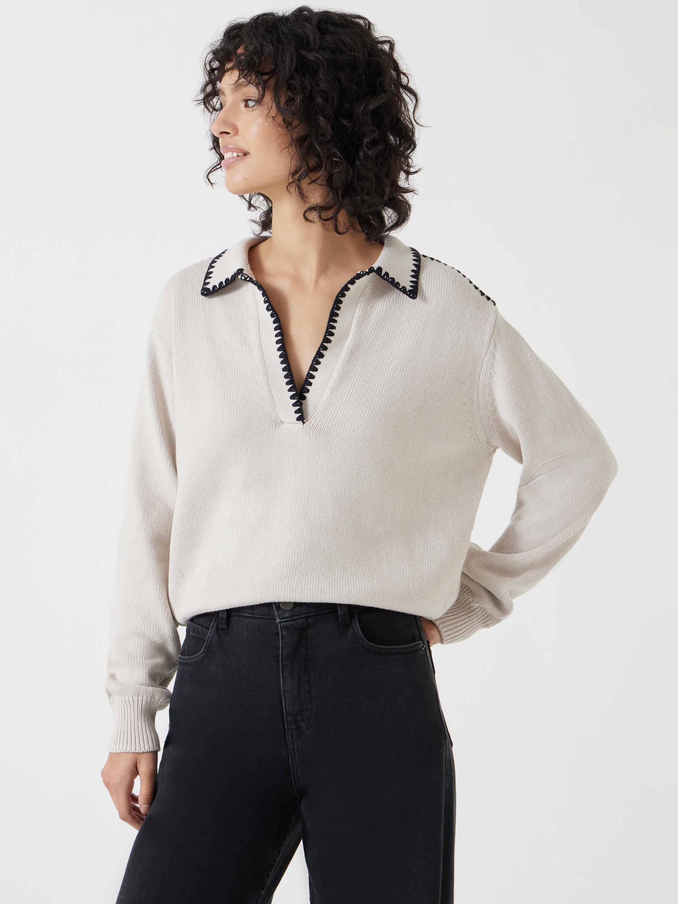 Product image 1 of 5, which shows HUSH Whipstitch Collar Jumper, Neutral, XXS