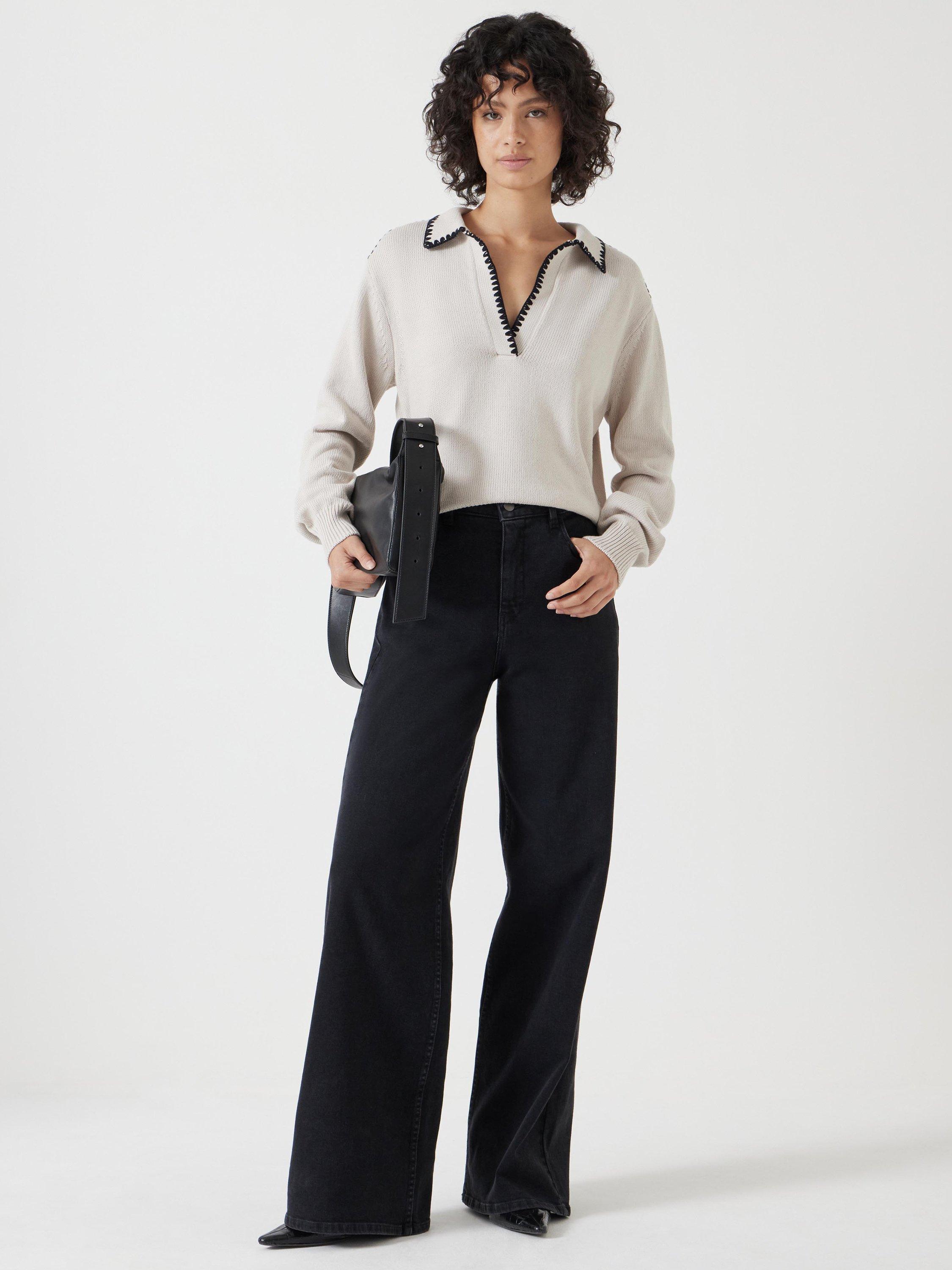 Product image 2 of 5, which shows HUSH Whipstitch Collar Jumper, Neutral, XXS