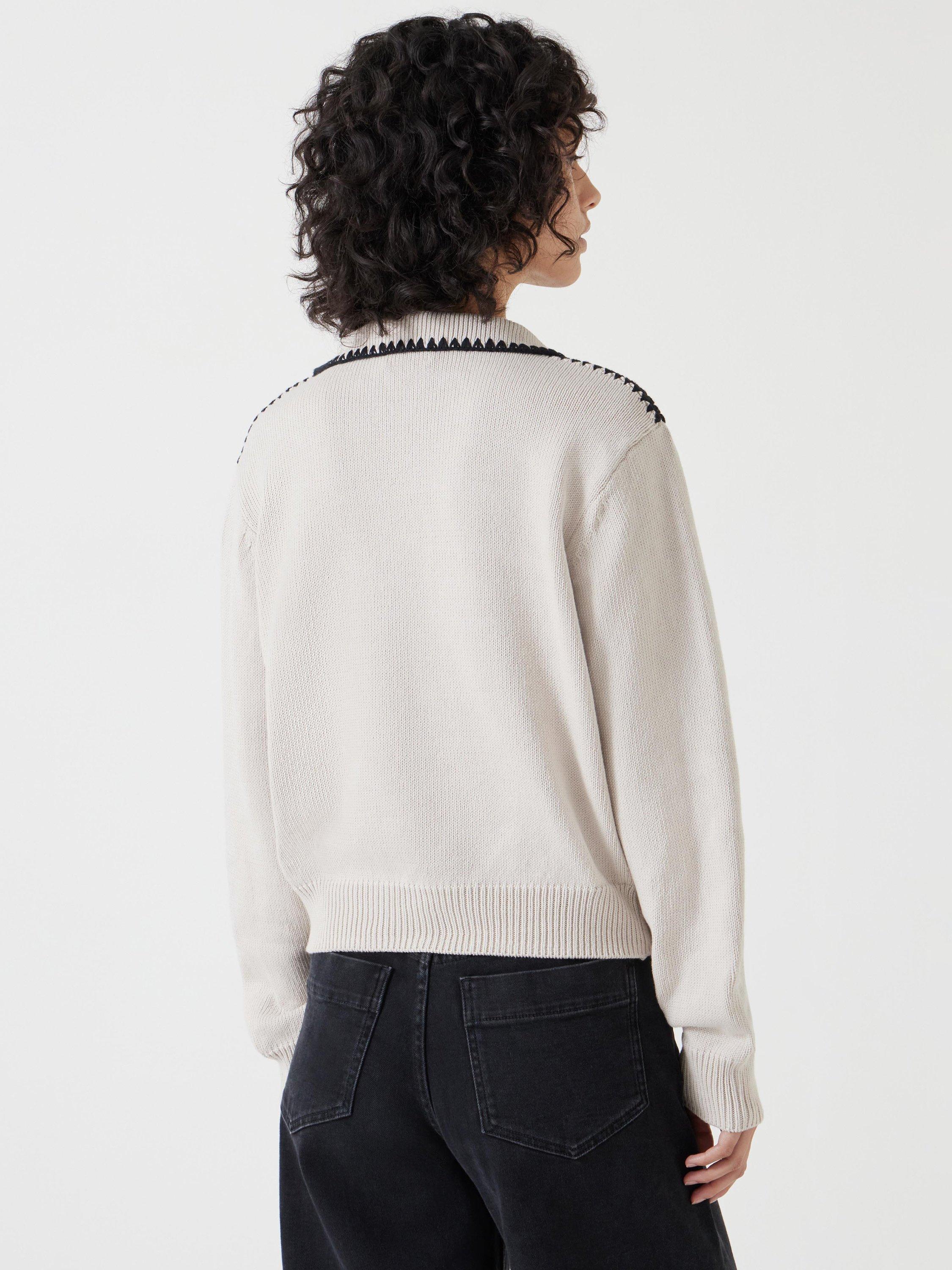 Product image 3 of 5, which shows HUSH Whipstitch Collar Jumper, Neutral, XXS