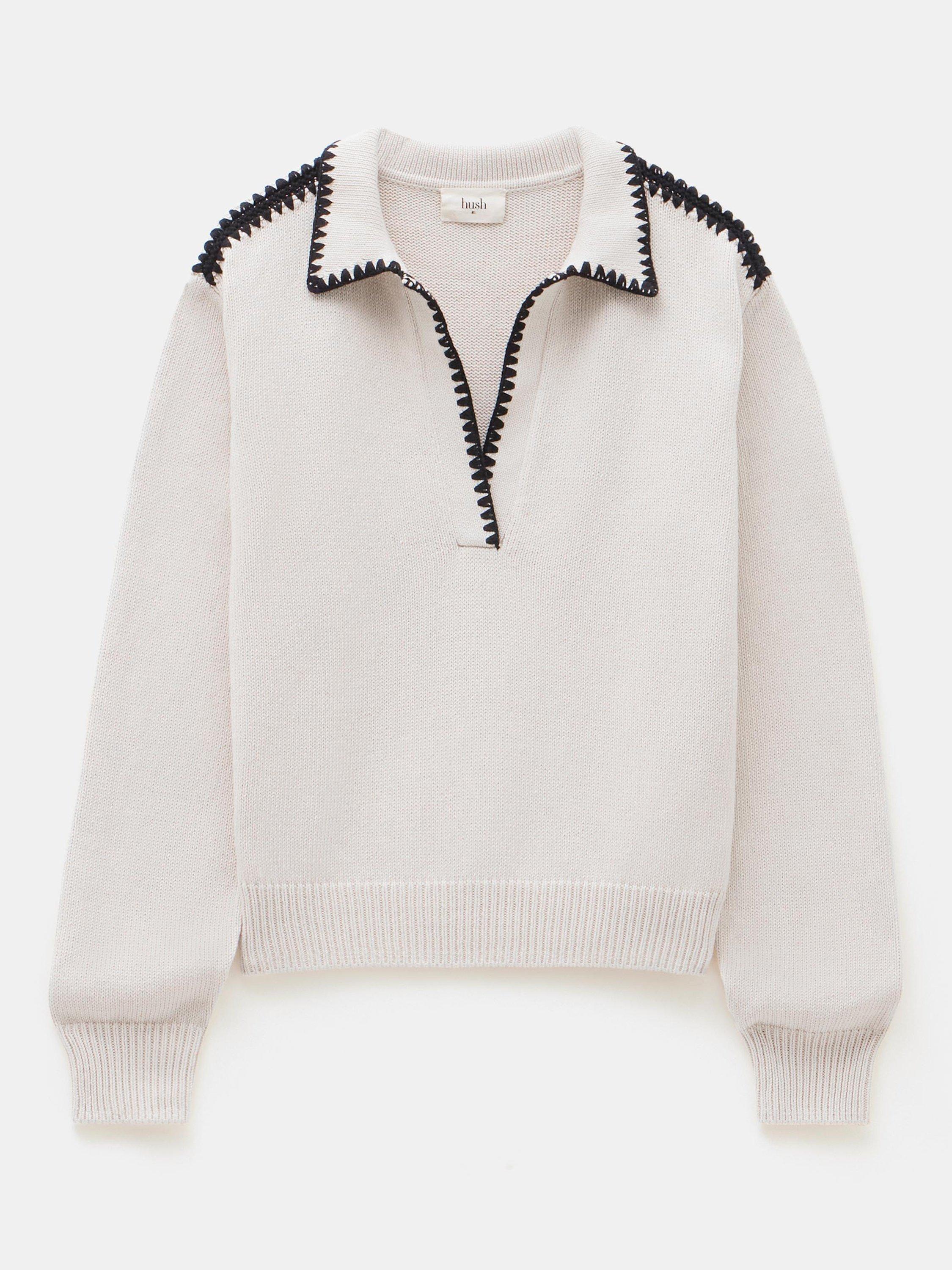 Product image 4 of 5, which shows HUSH Whipstitch Collar Jumper, Neutral, XXS