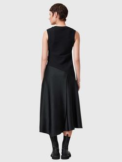 AllSaints Pia Organic Cotton Rich Satin Dress, Black - view 2, Black