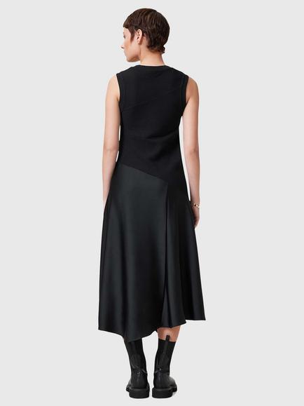 AllSaints Pia Organic Cotton Rich Satin Dress, Black - view 2, Black