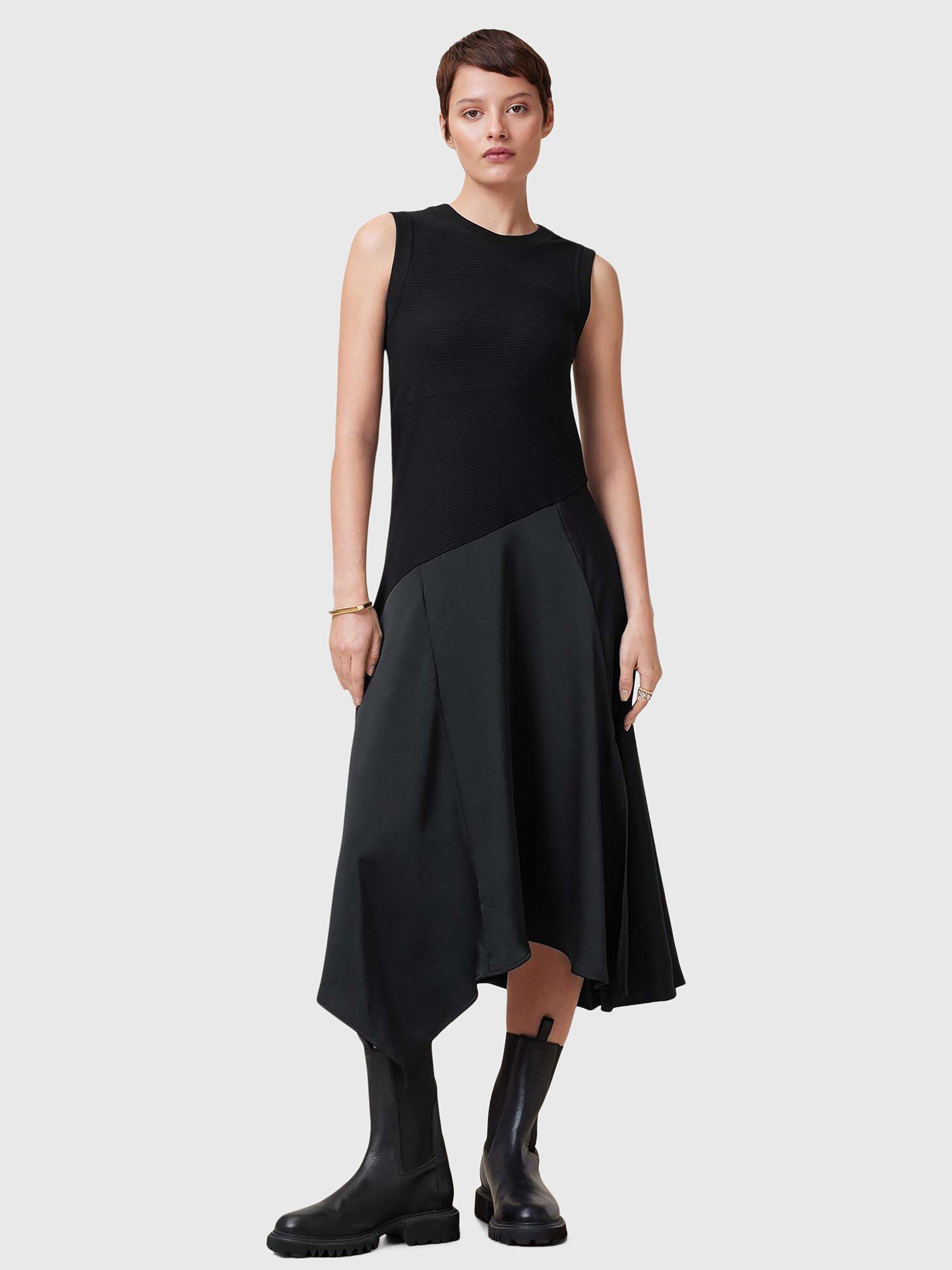 Product image 3 of 8, which shows AllSaints Pia Organic Cotton Rich Satin Dress, Black, 10