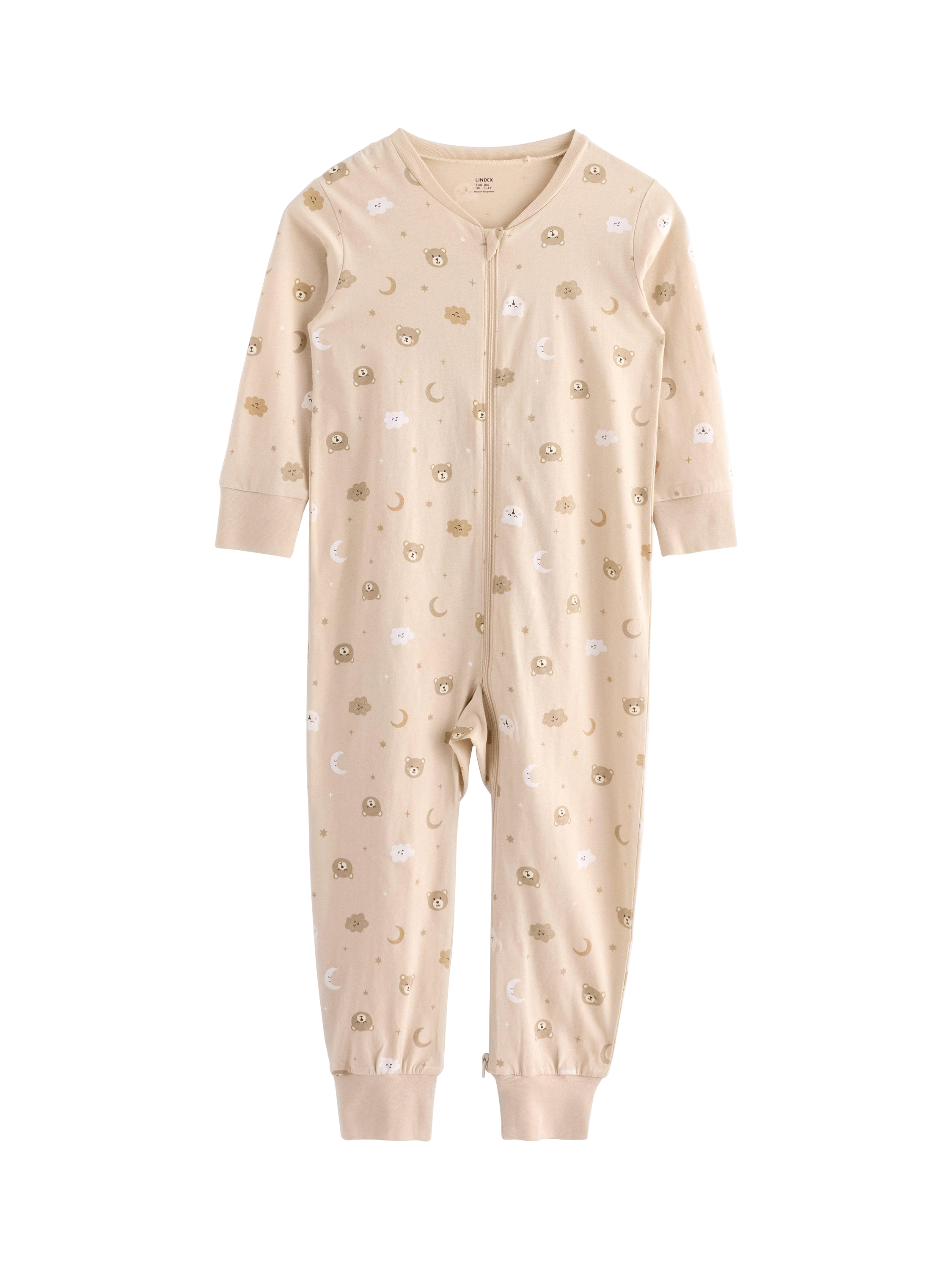 Product image 1 of 3, which shows Lindex Baby Cotton Bear Print Sleepsuit, Light Beige, 7-9 months