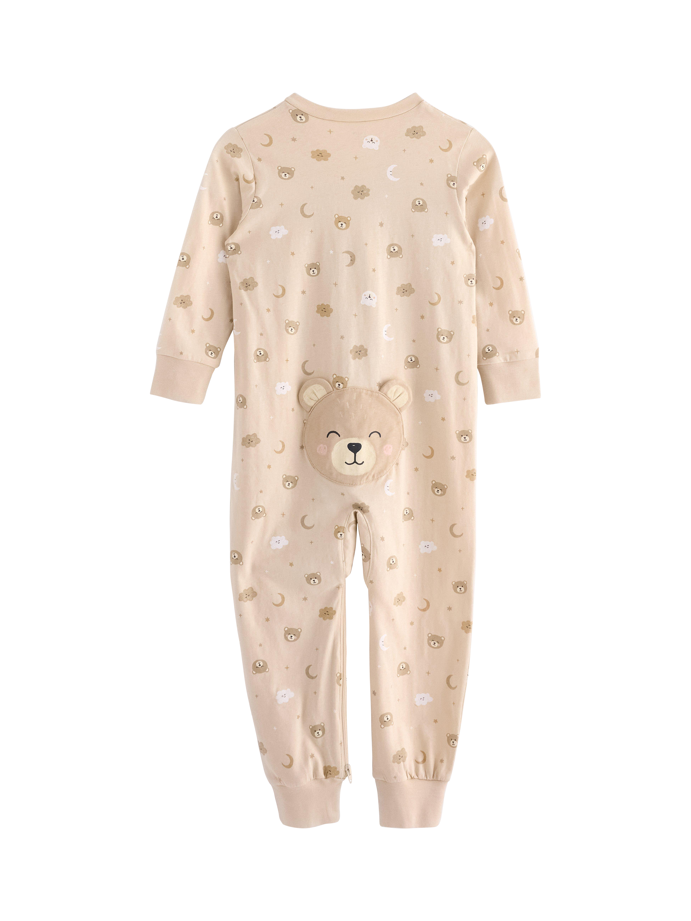 Product image 2 of 3, which shows Lindex Baby Cotton Bear Print Sleepsuit, Light Beige, 7-9 months