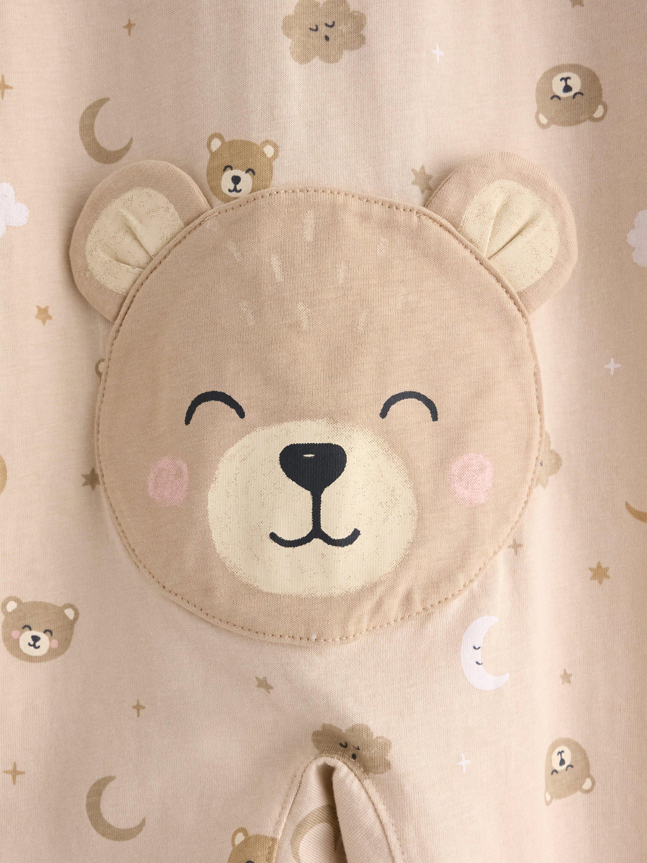 Product image 3 of 3, which shows Lindex Baby Cotton Bear Print Sleepsuit, Light Beige, 7-9 months