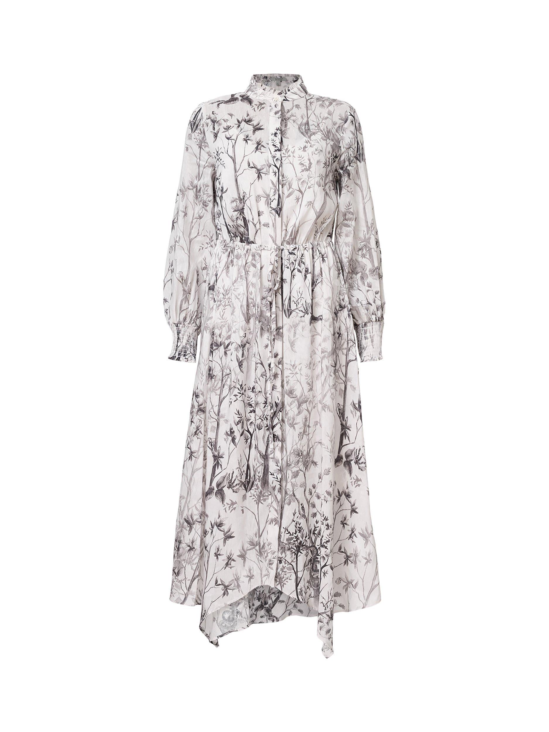 Product image 4 of 8, which shows AllSaints Skylar Floral Linen Rich Maxi Dress, Off White, 6