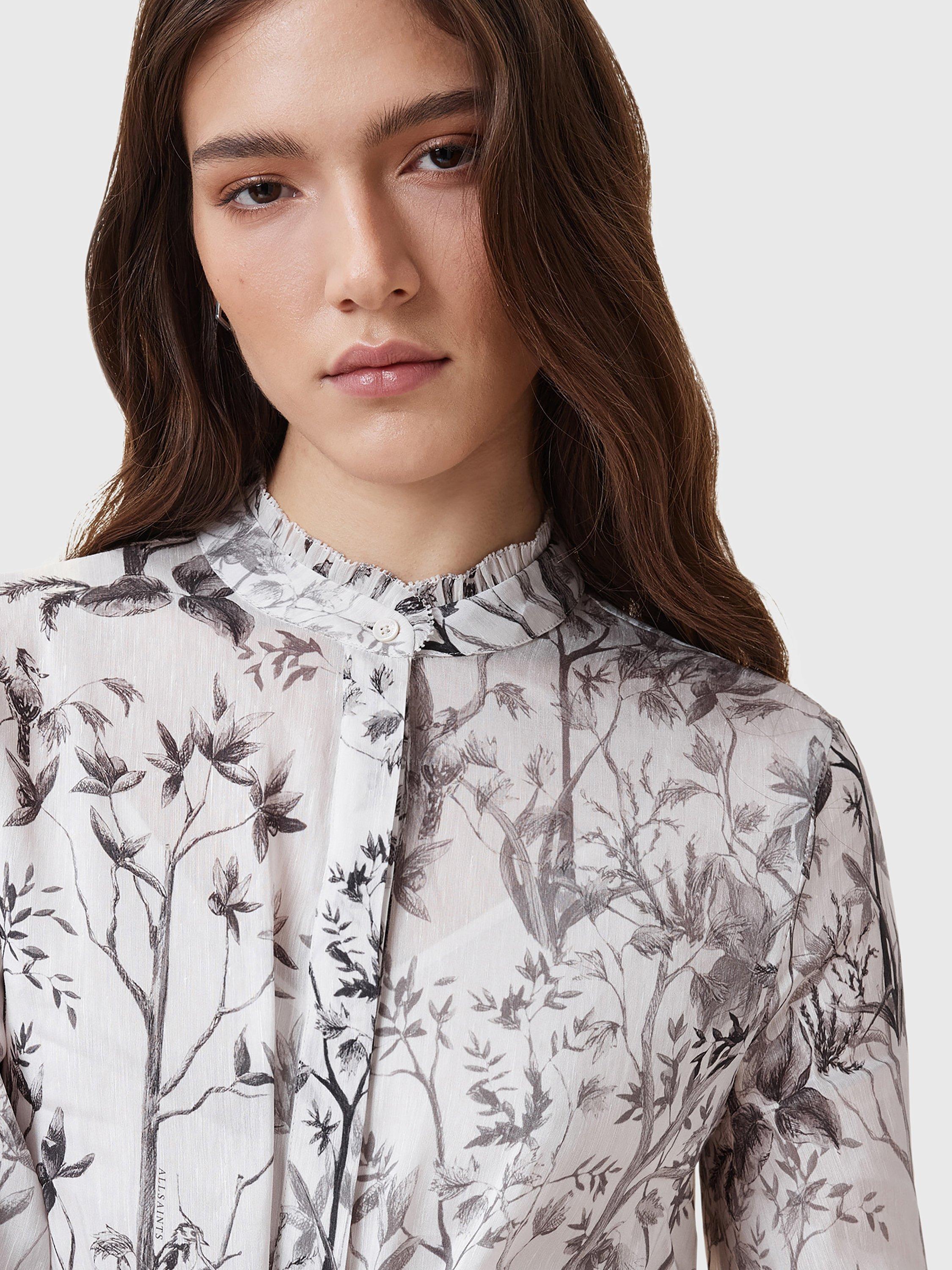 Product image 5 of 8, which shows AllSaints Skylar Floral Linen Rich Maxi Dress, Off White, 6