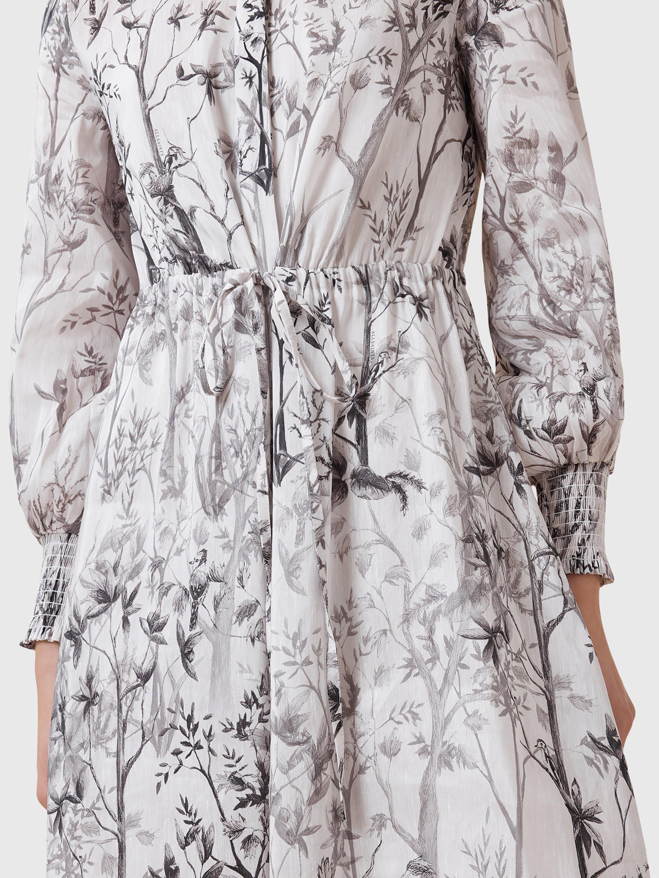 Product image 6 of 8, which shows AllSaints Skylar Floral Linen Rich Maxi Dress, Off White, 6