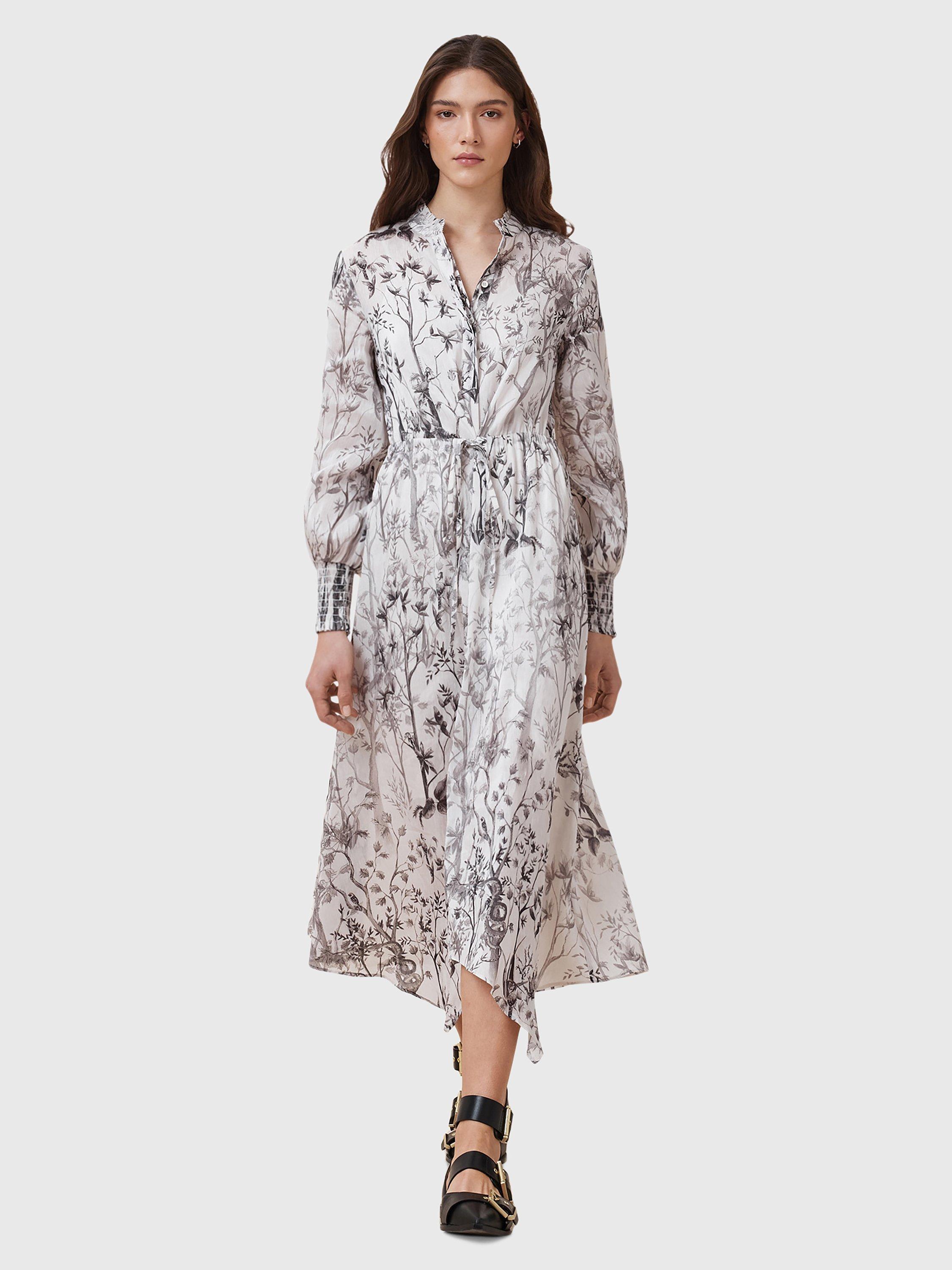 Product image 8 of 8, which shows AllSaints Skylar Floral Linen Rich Maxi Dress, Off White, 6