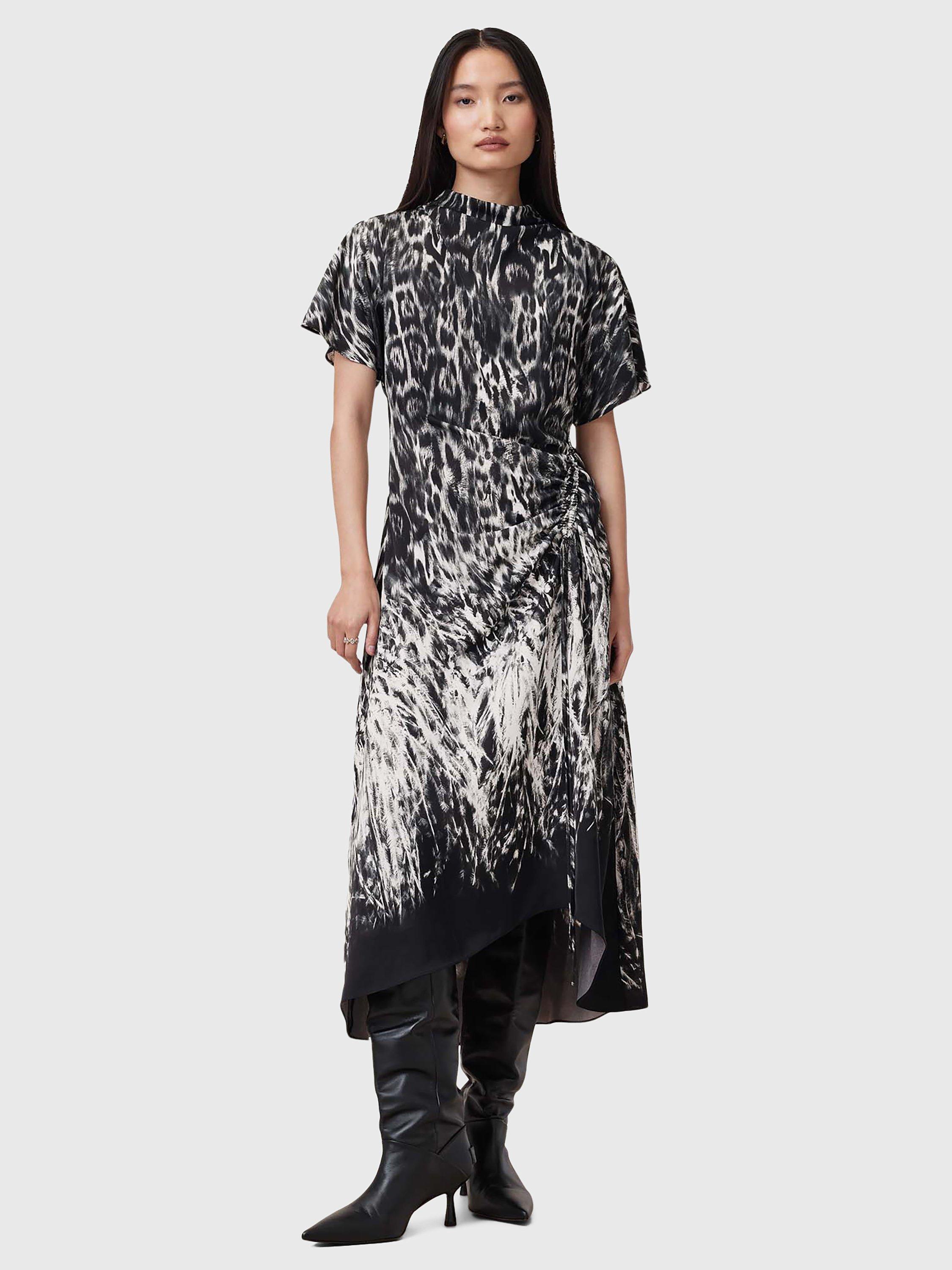 AllSaints Rosie Animal Print Dress, Black/White
