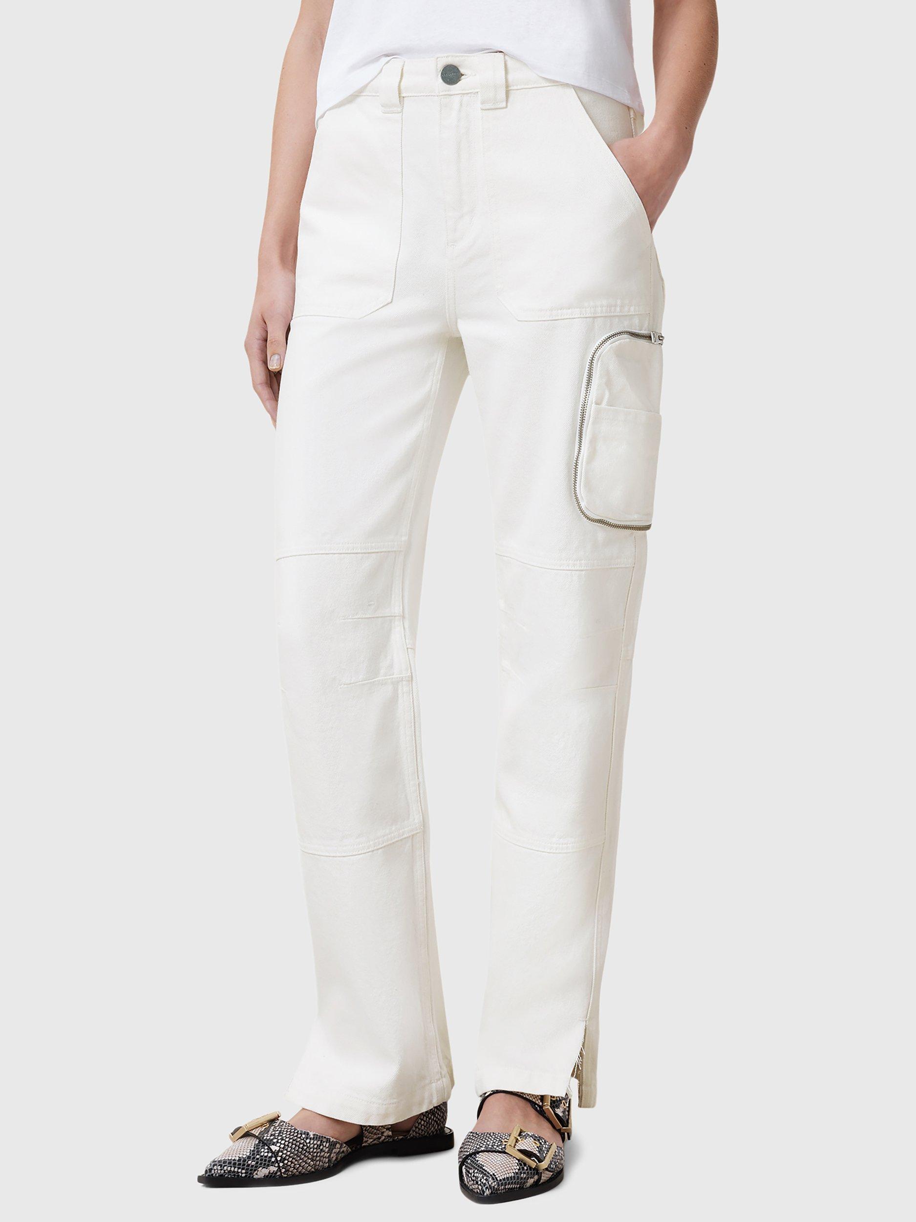 Product image 1 of 8, which shows AllSaints Florence Cargo Jeans, Off White, 25