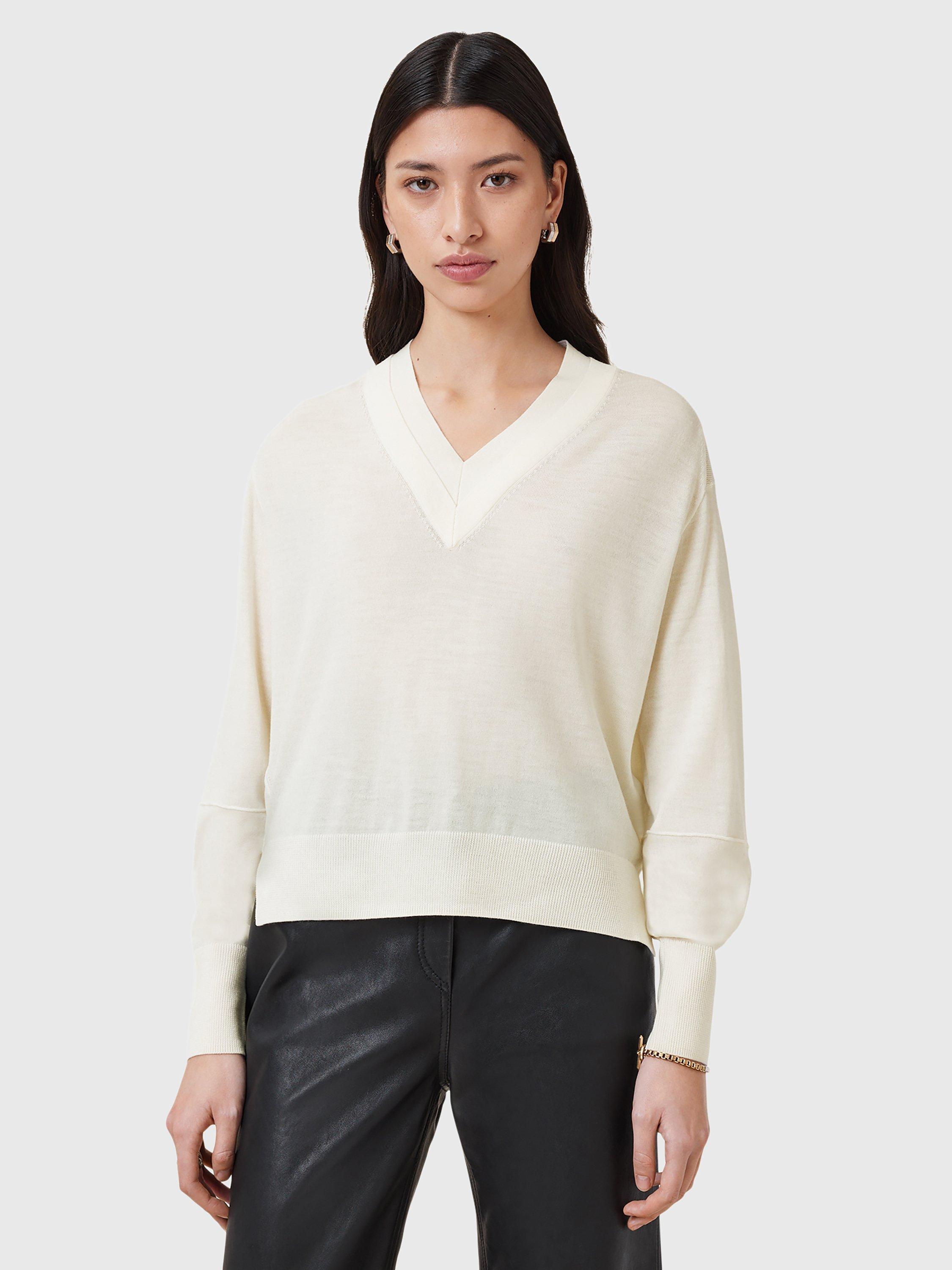 AllSaints Julieana Pure Wool Jumper, Chalk White