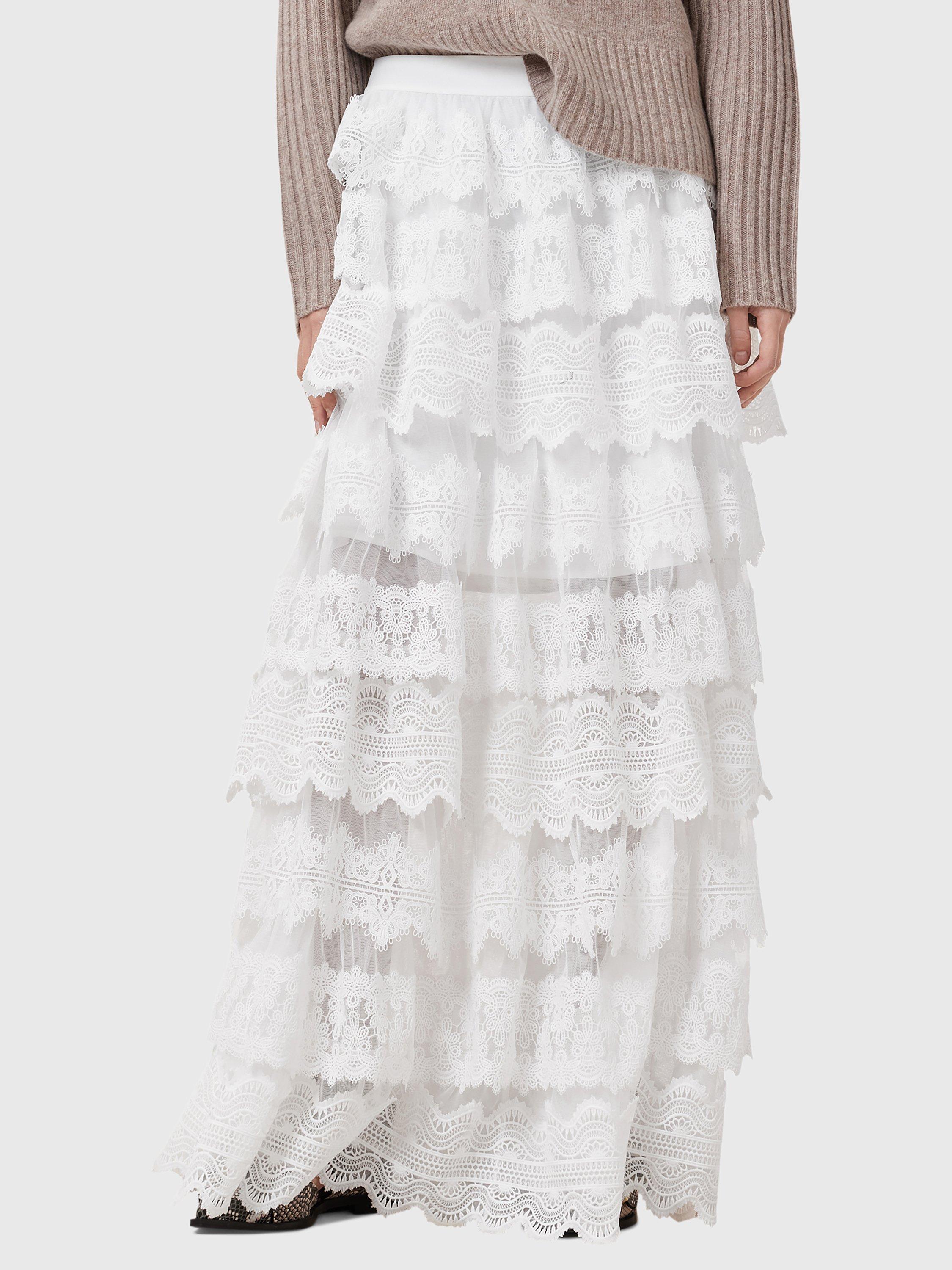 AllSaints Liz Lace Maxi Skirt, Chalk White