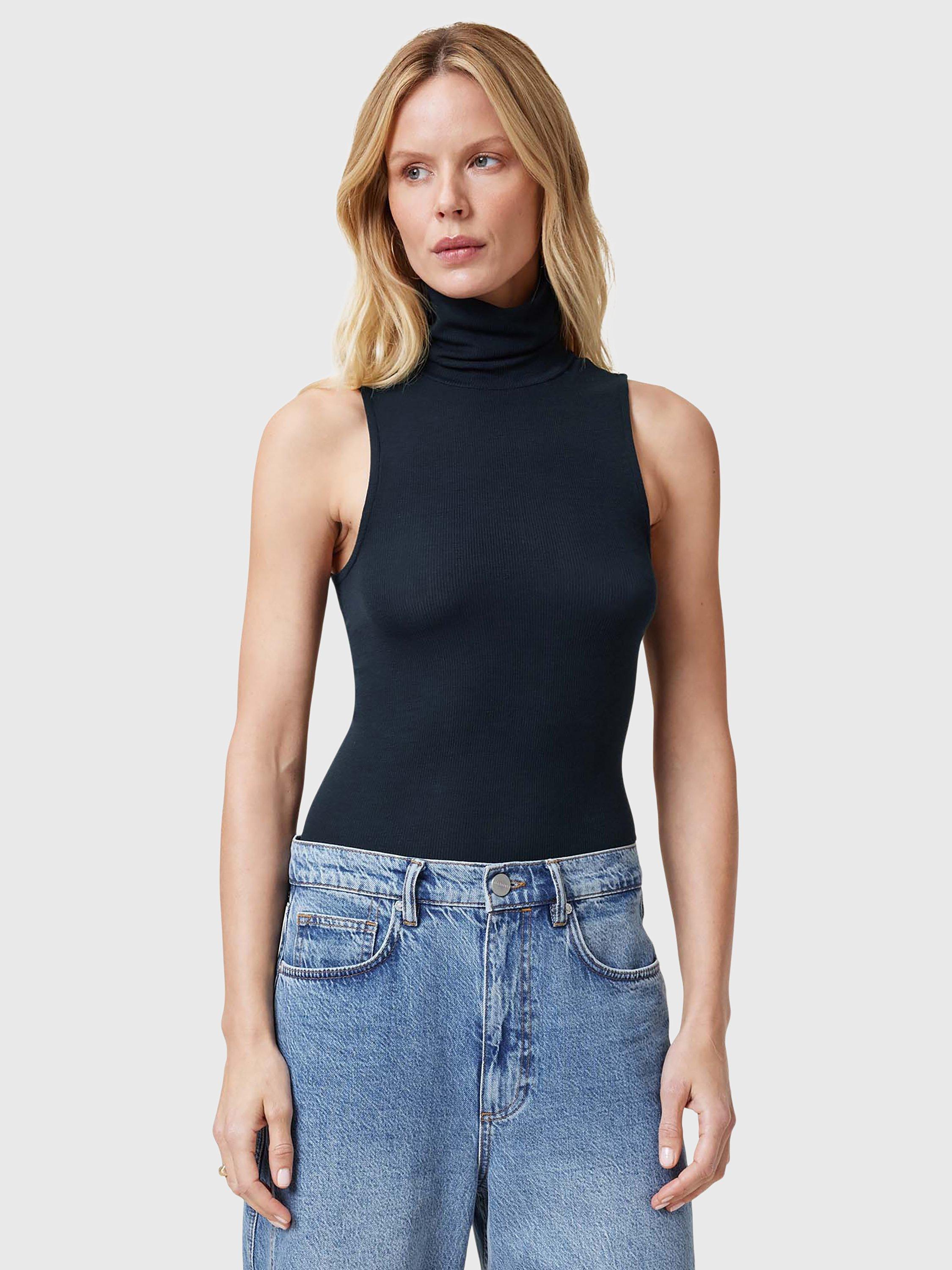 Product image 1 of 7, which shows AllSaints Bec Roll Neck Sleeveless Top, Black Oyster, 6