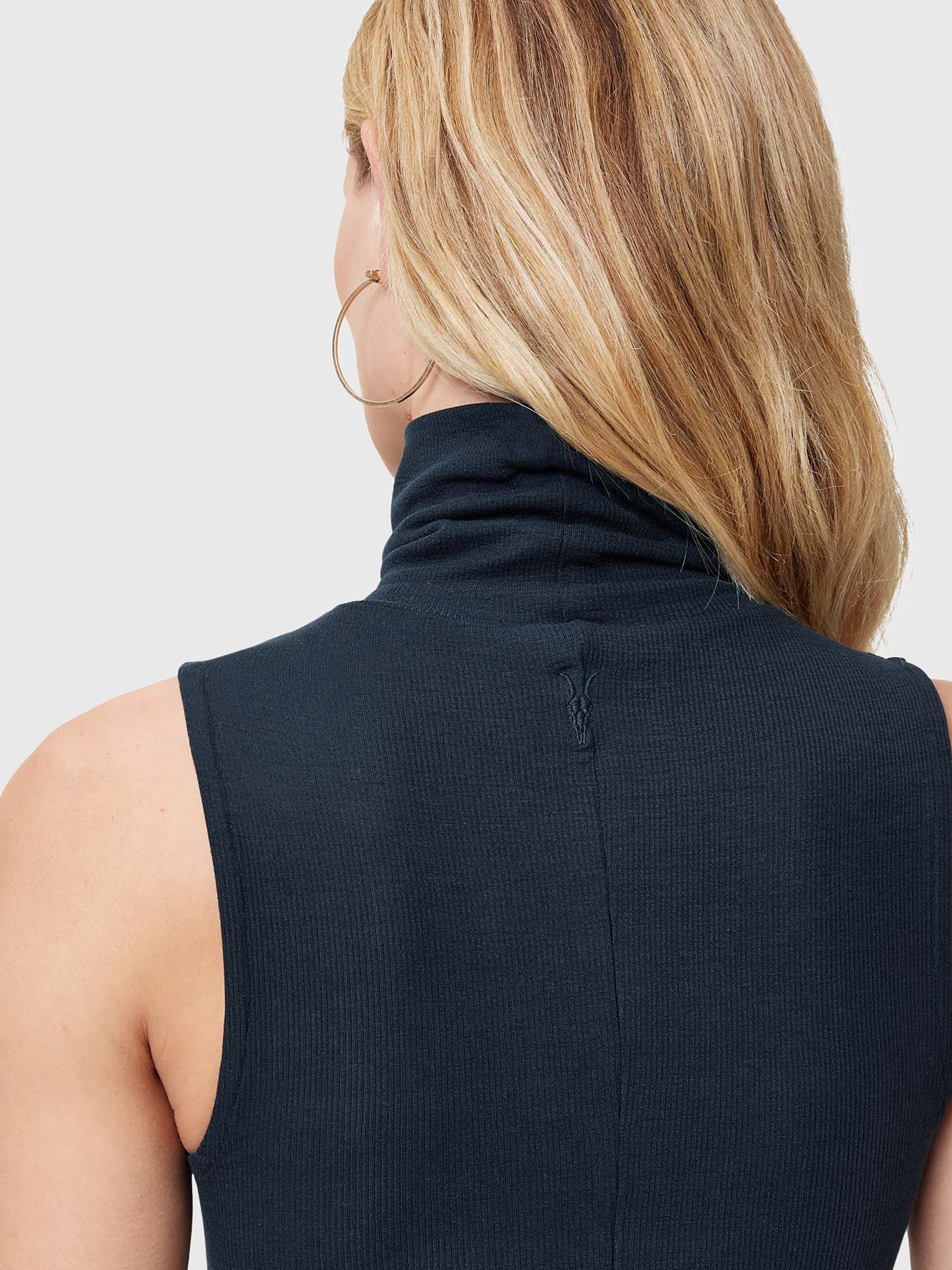 Product image 6 of 7, which shows AllSaints Bec Roll Neck Sleeveless Top, Black Oyster, 6