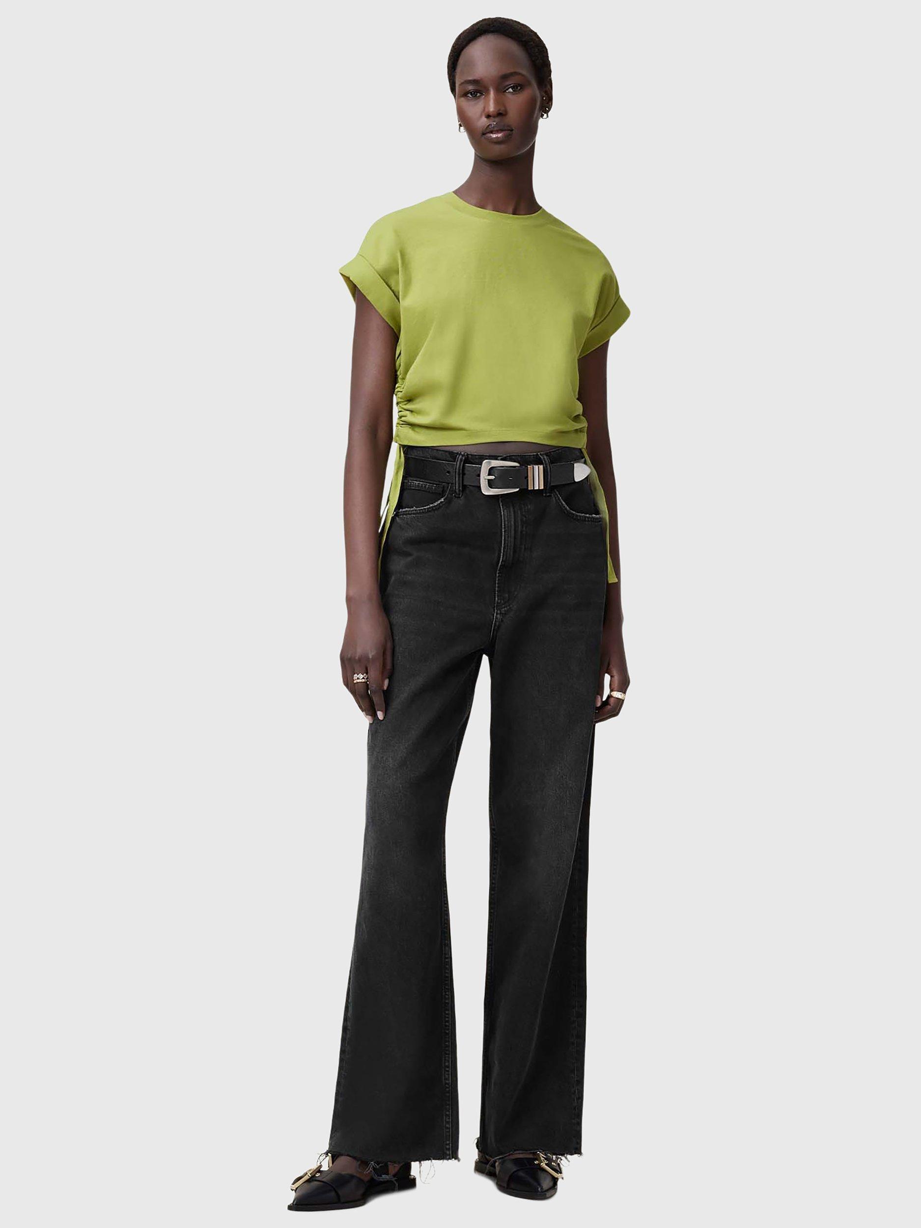Product image 3 of 7, which shows AllSaints Mira Pure Organic Cotton Ruched T-Shirt, Unity Green, XS