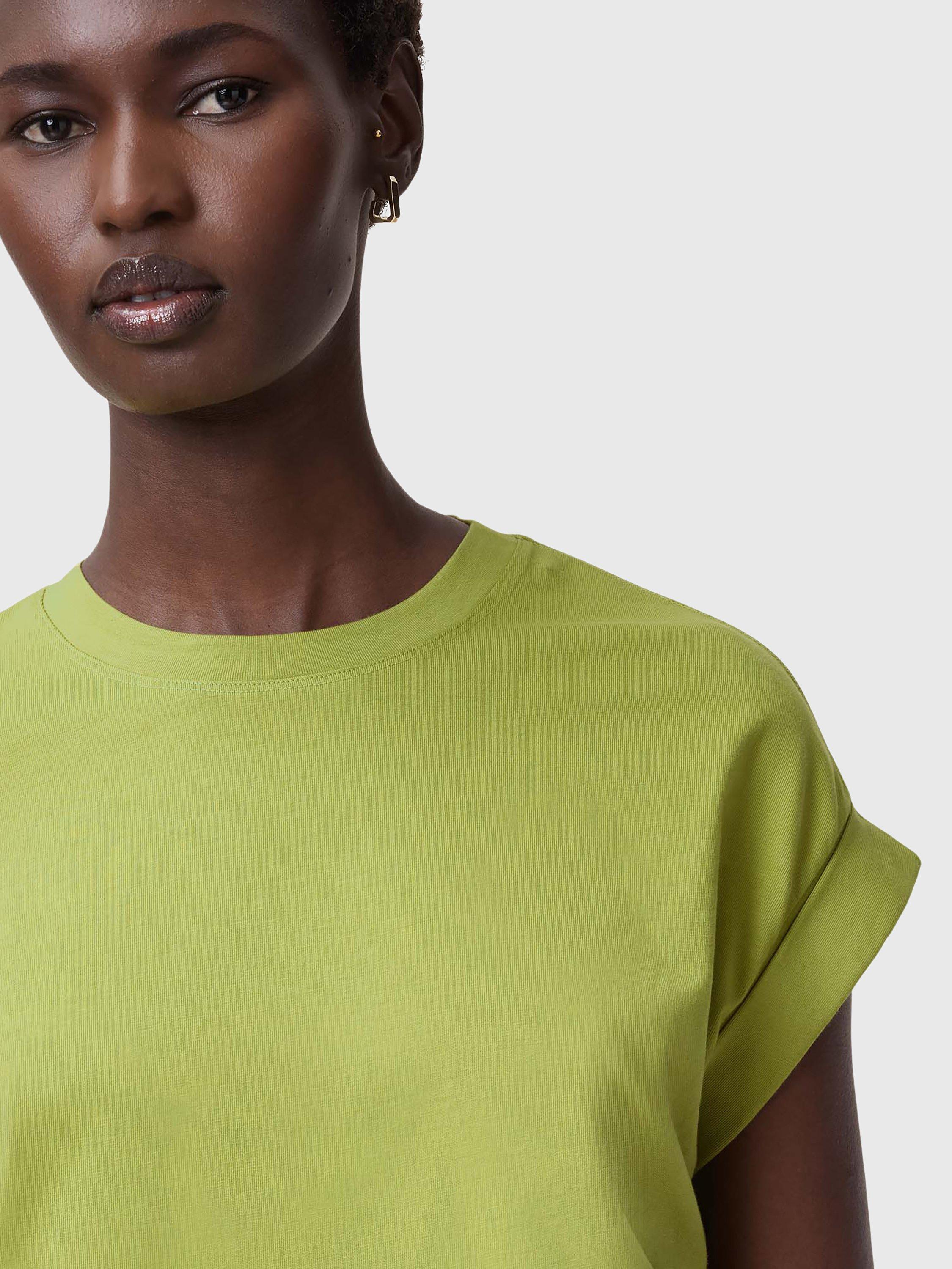 Product image 5 of 7, which shows AllSaints Mira Pure Organic Cotton Ruched T-Shirt, Unity Green, XS